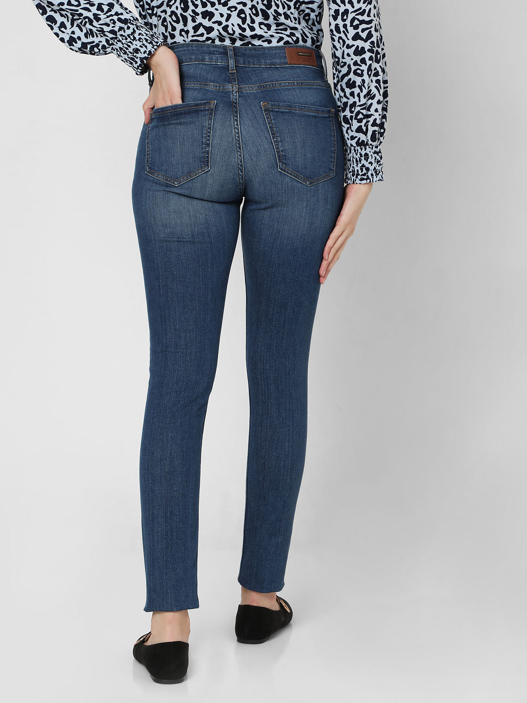 Blue Mid Rise Ripped Skinny Jeans