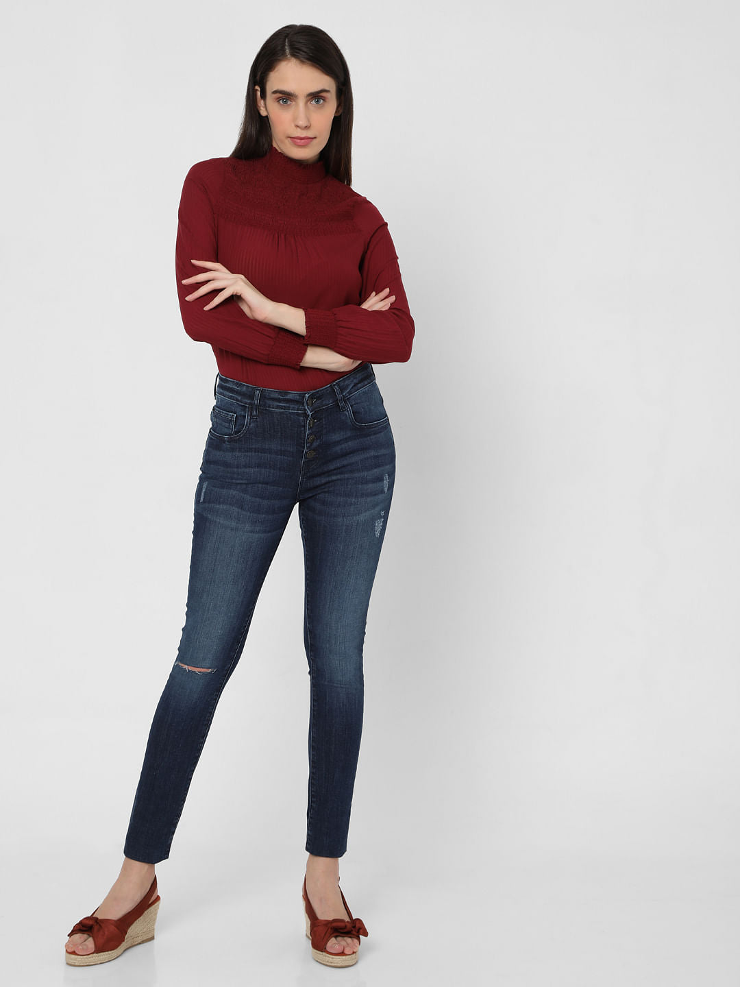 Blue High Rise Ripped Skinny Jeans