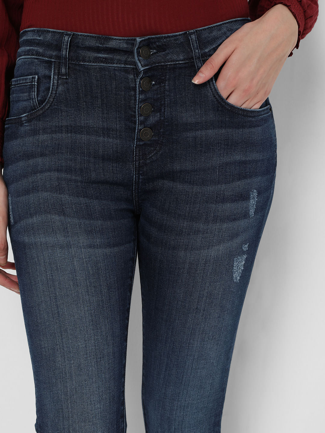 Blue High Rise Ripped Skinny Jeans