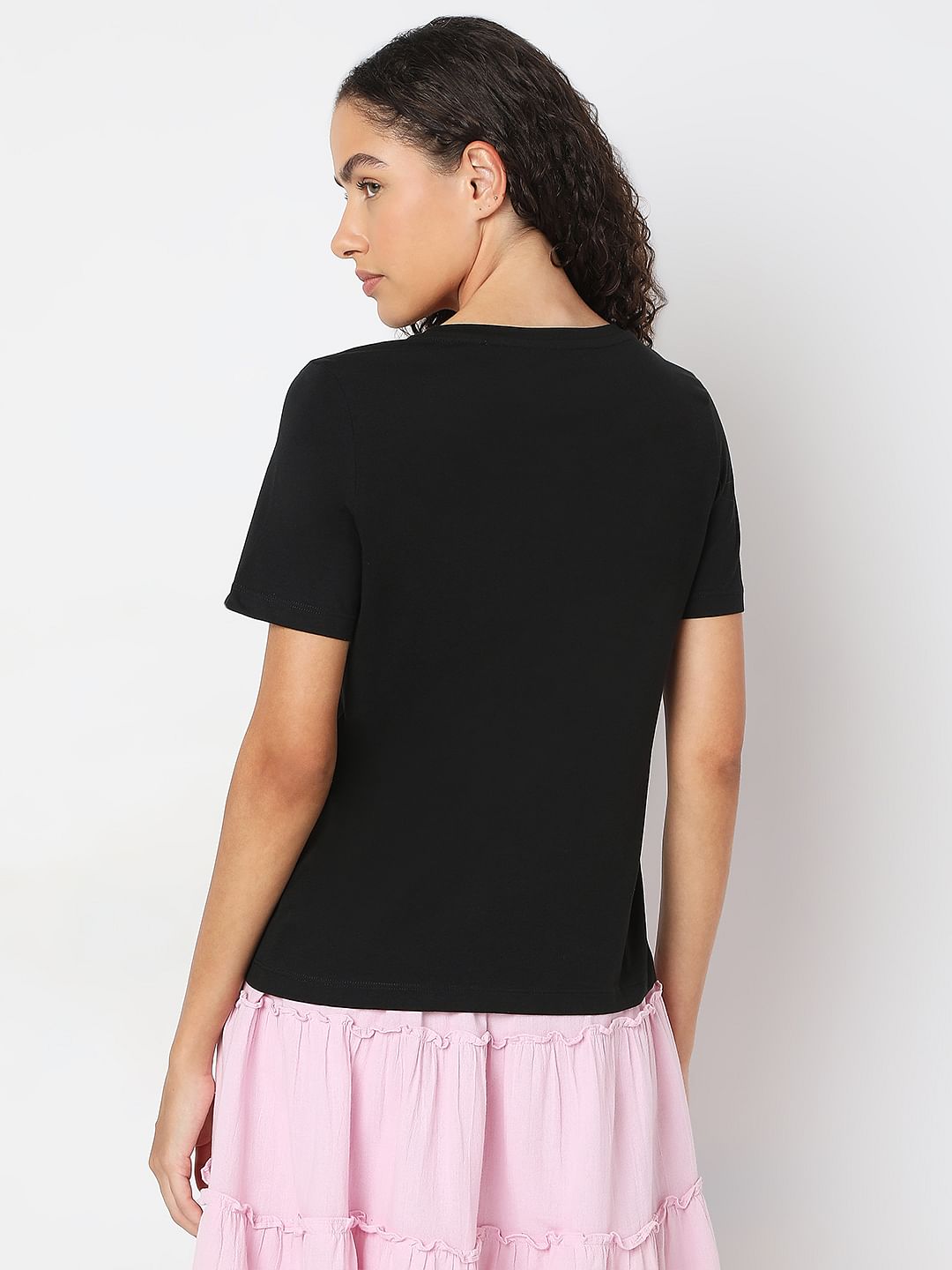 Black Round Neck Printed T-Shirt