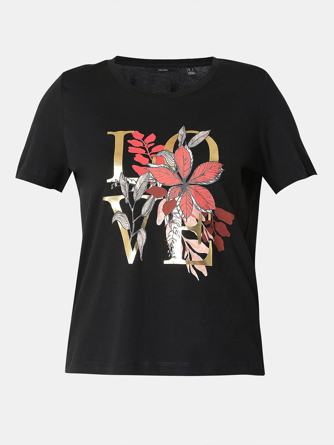 Black Round Neck Printed T-Shirt