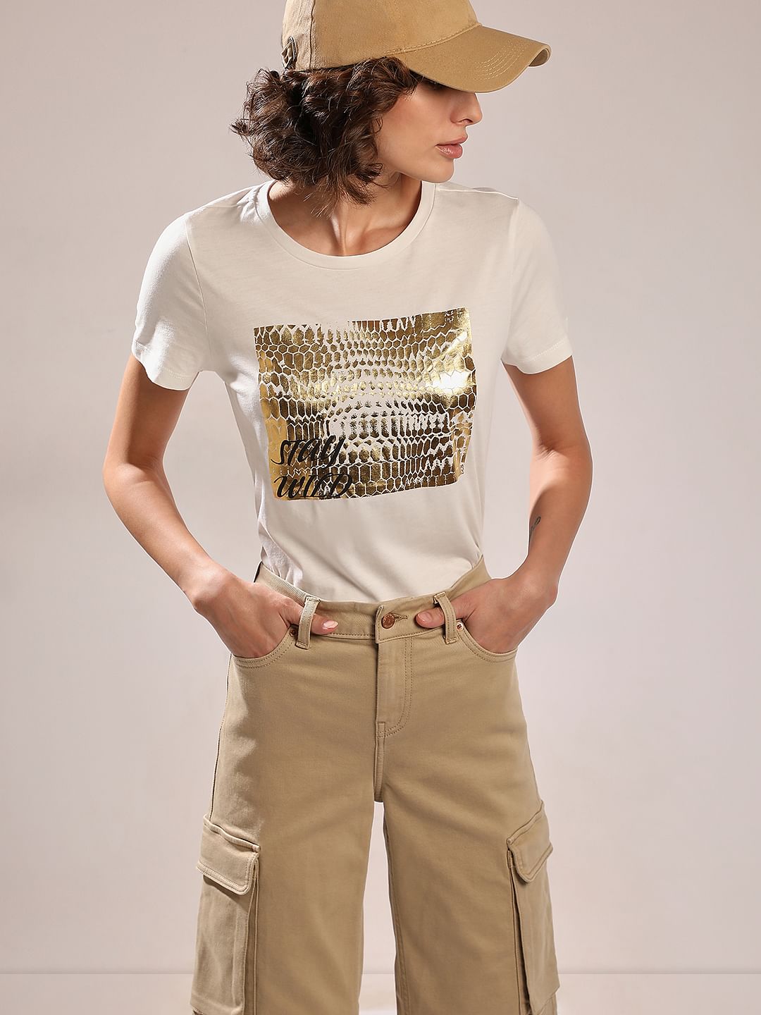 White Foil Print Organic Cotton T-Shirt