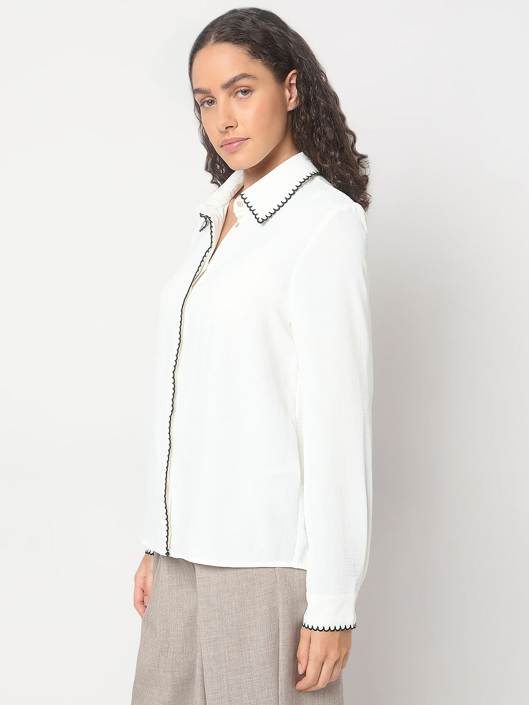 White Scallop Detail Shirt