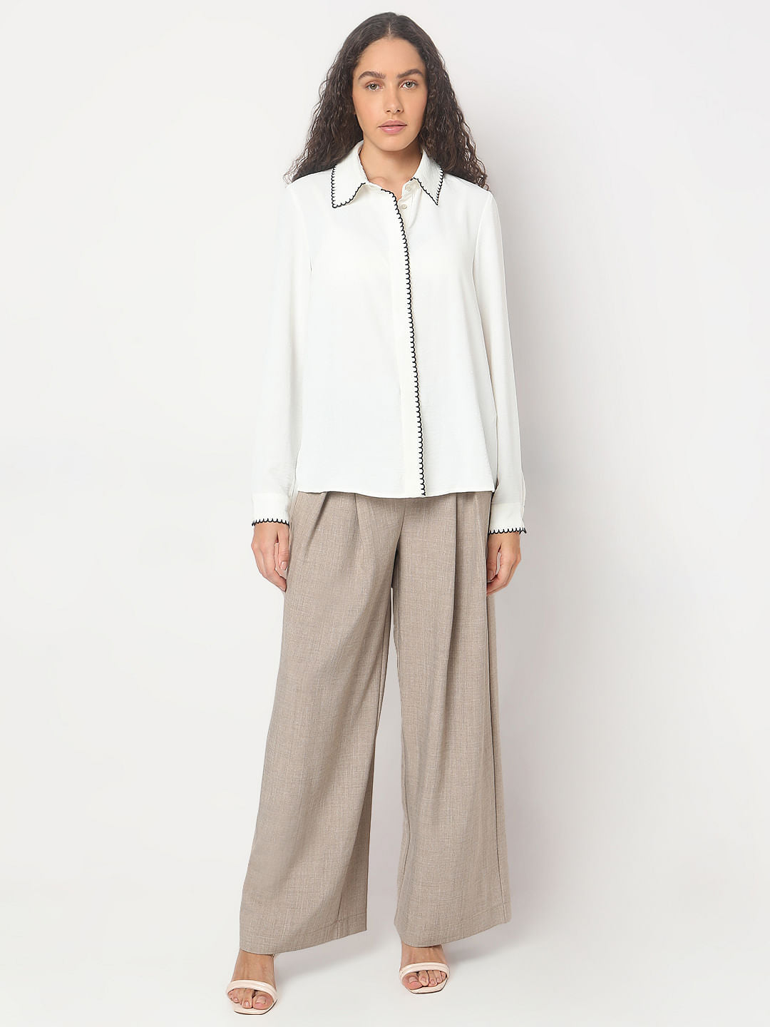 White Scallop Detail Shirt