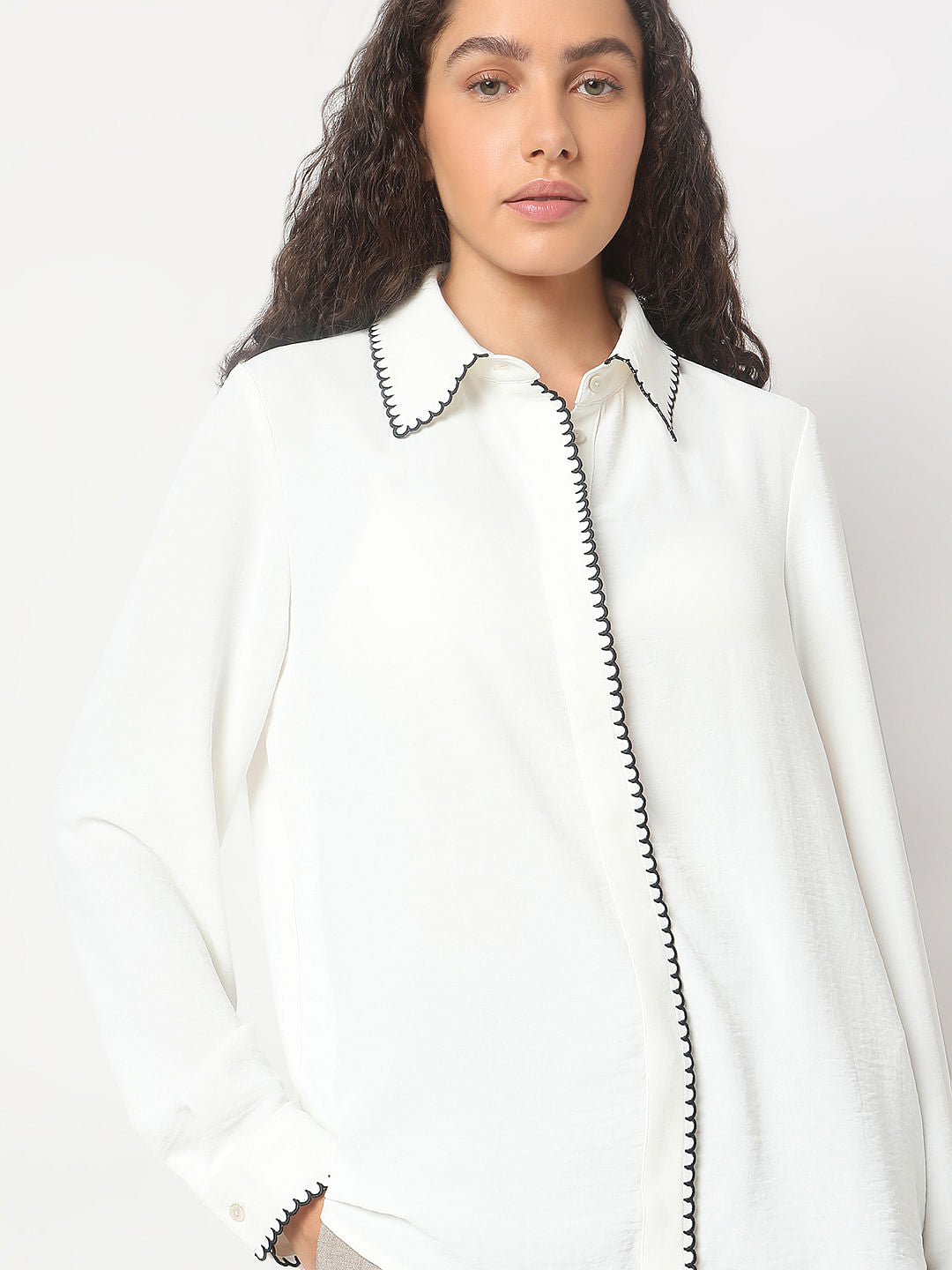 White Scallop Detail Shirt