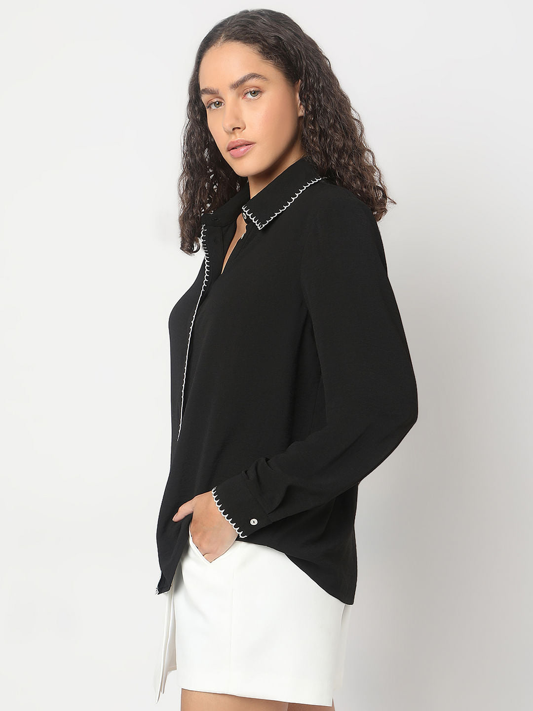 Black Scallop Detail Shirt