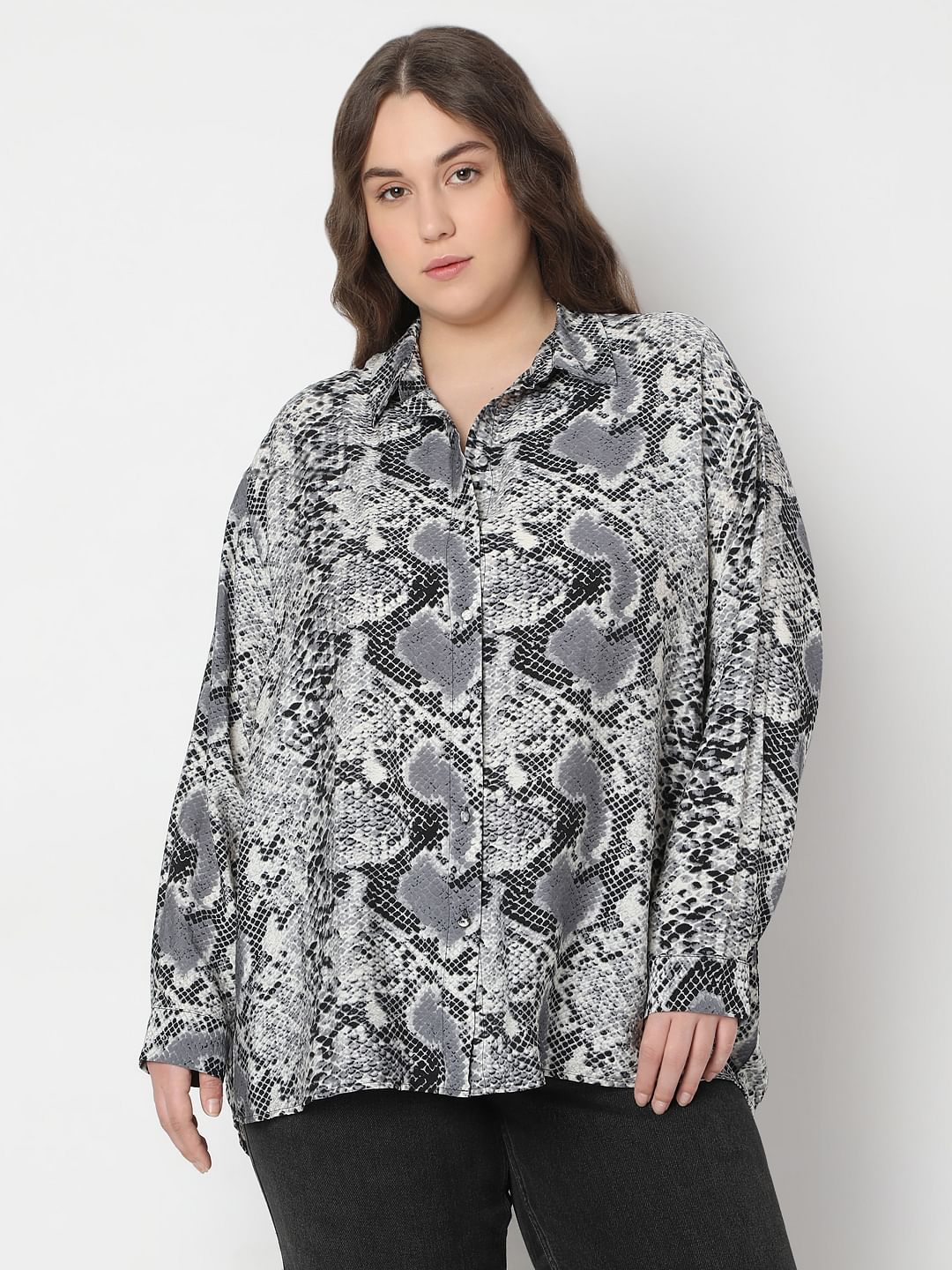 Curve Grey Animal Print Shirt