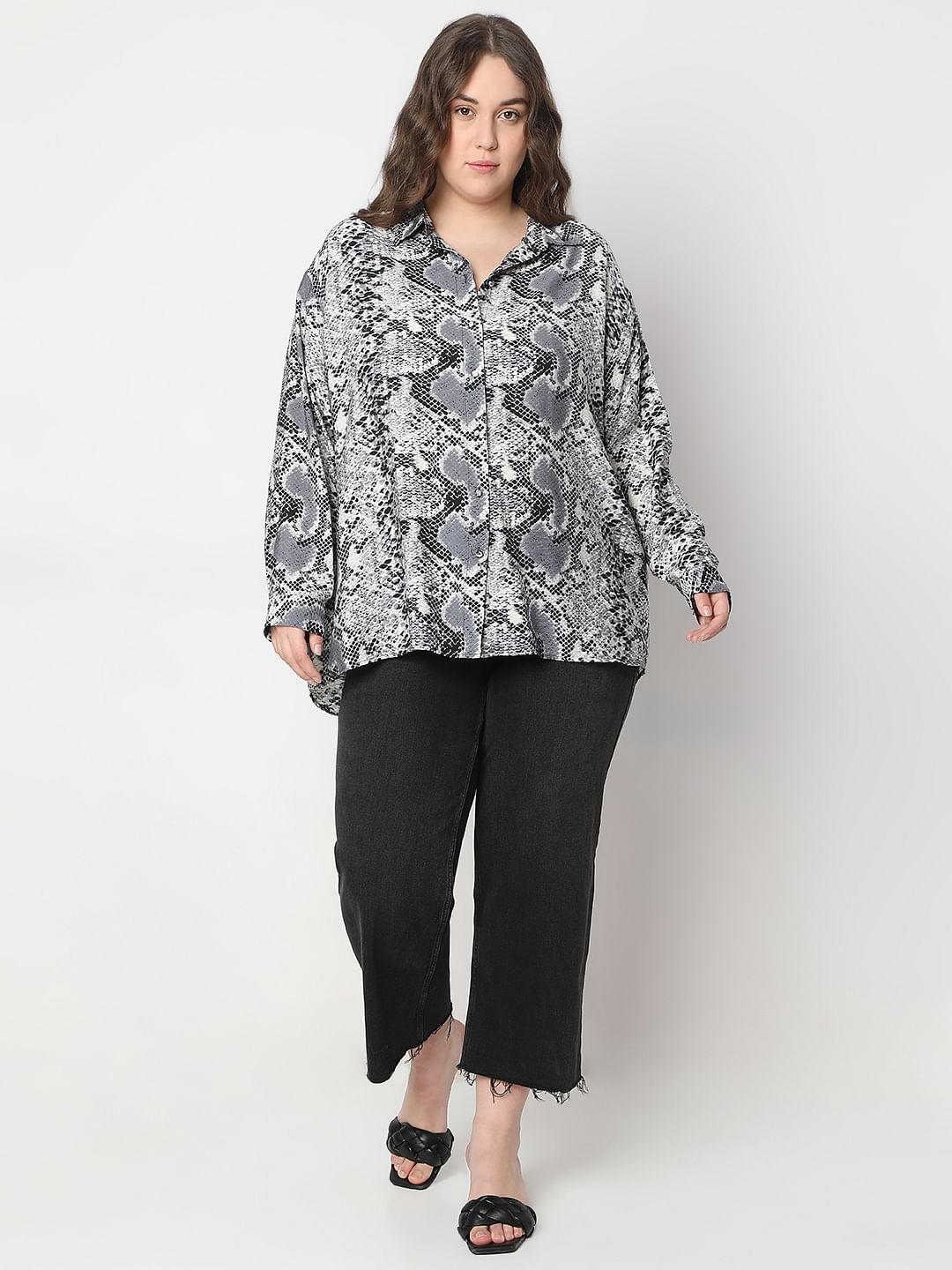 Curve Grey Animal Print Shirt