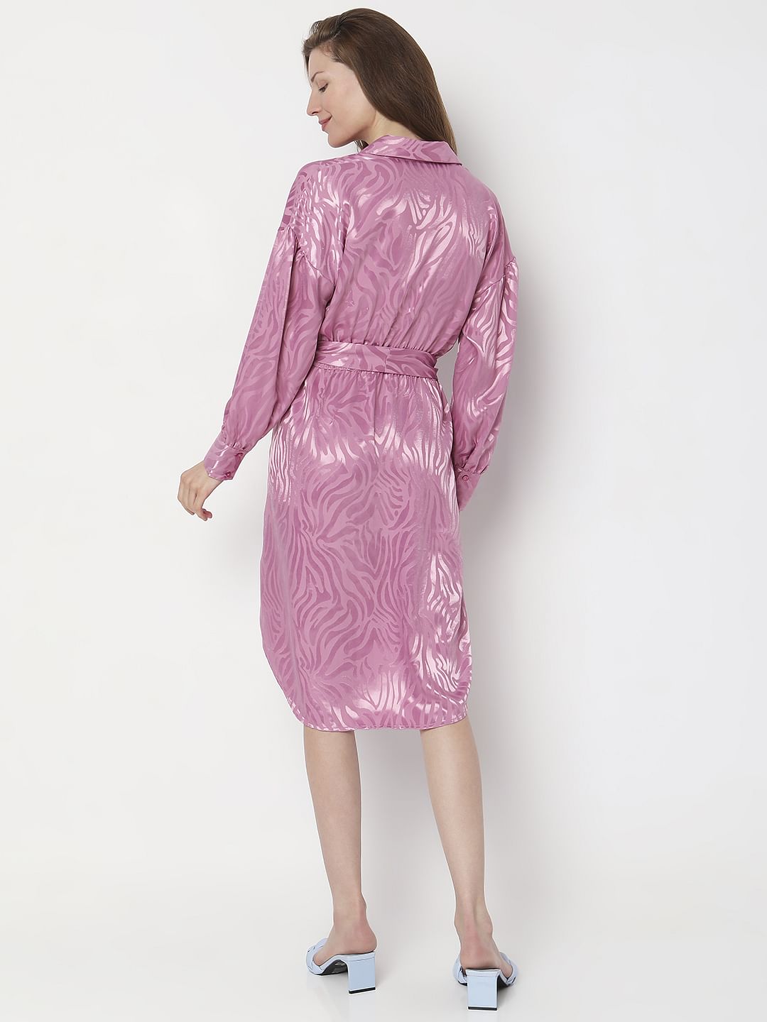 Pink Snakeskin Satin Shirt Dress