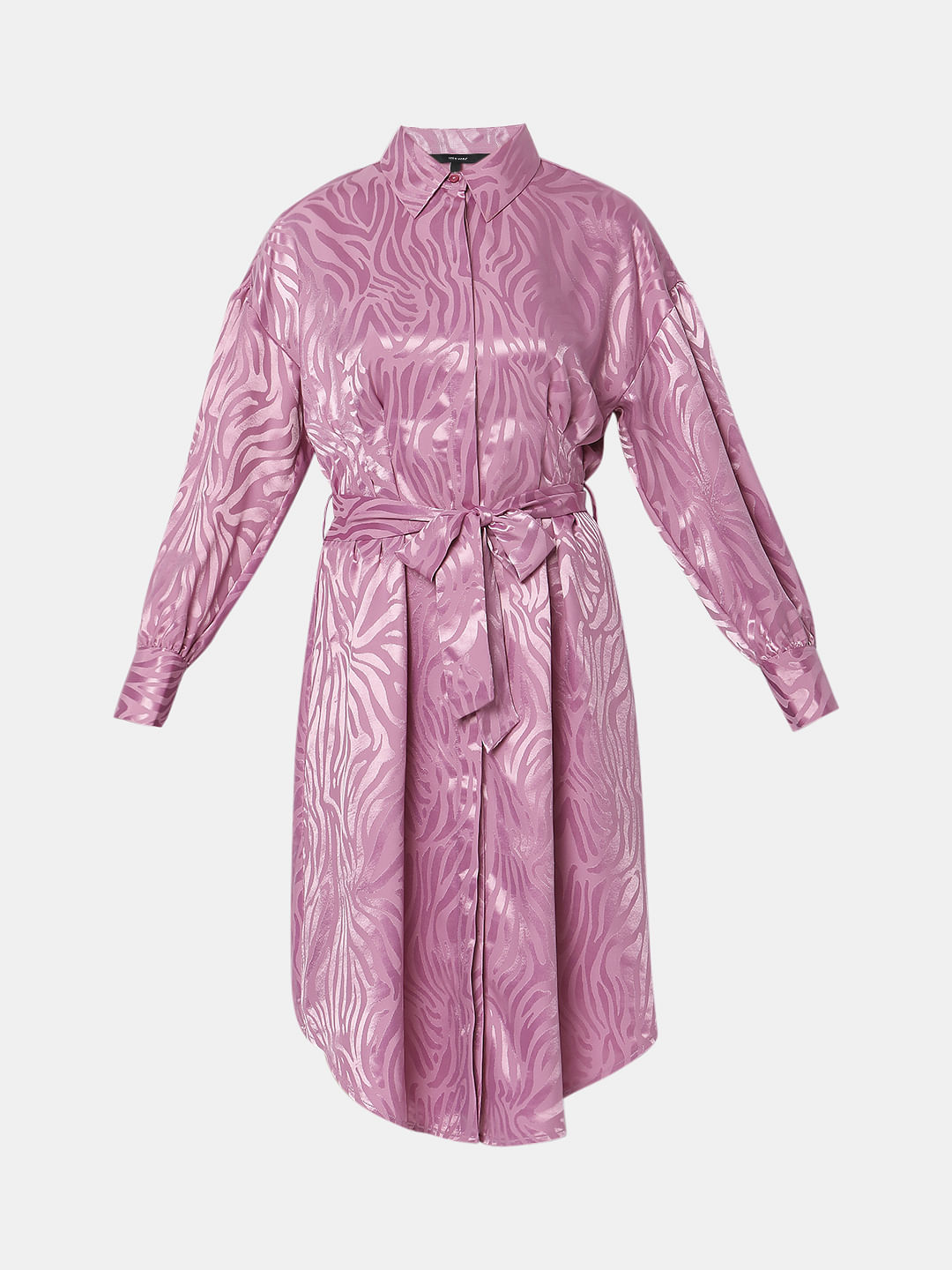 Pink Snakeskin Satin Shirt Dress