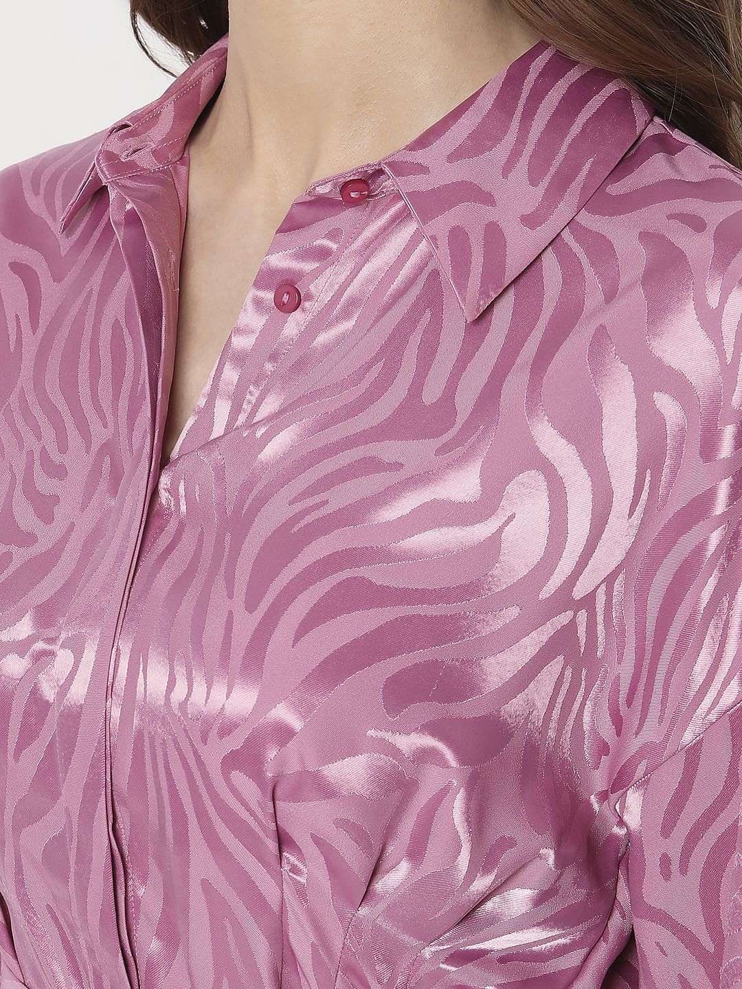 Pink Snakeskin Satin Shirt Dress