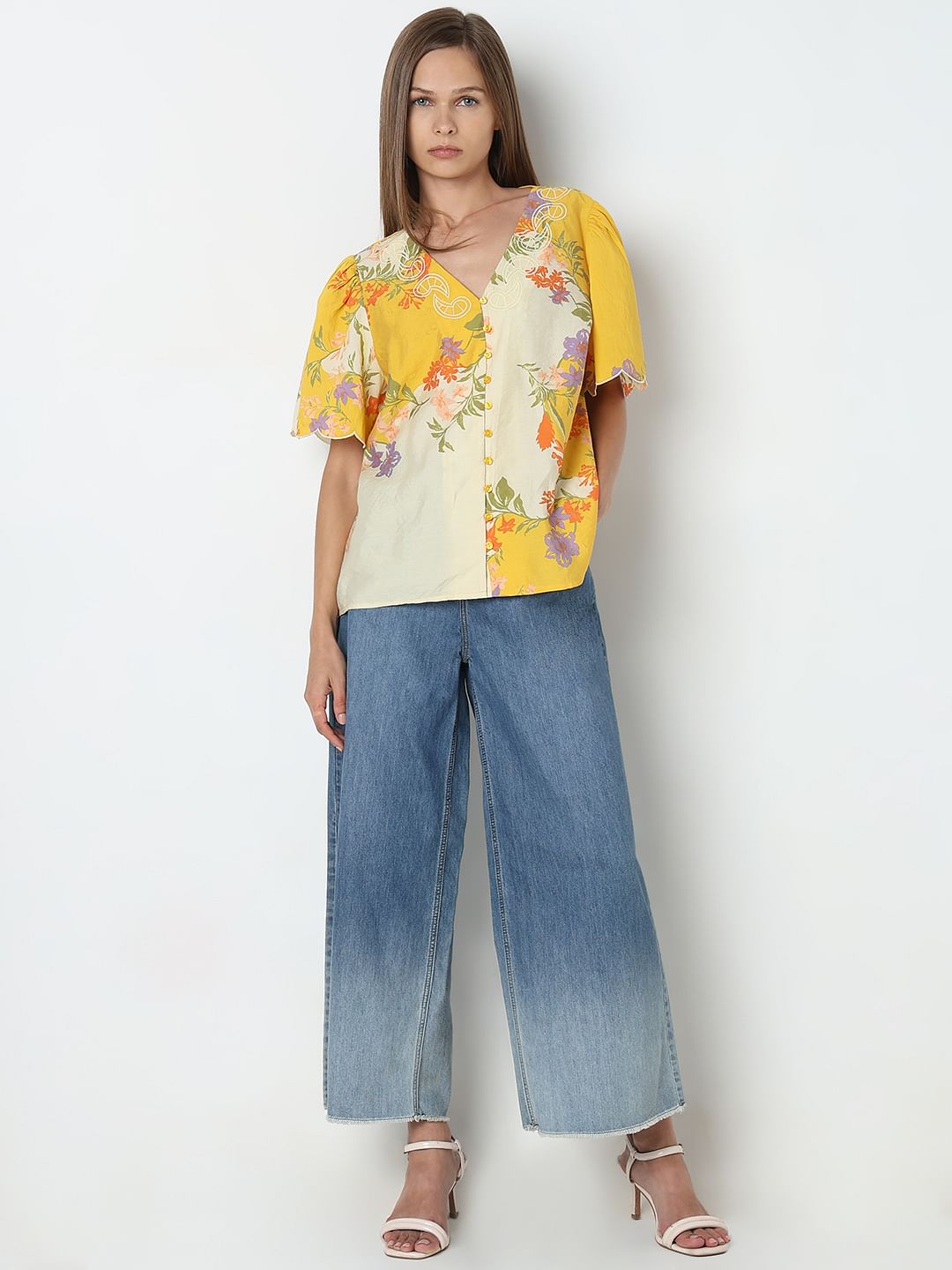 Yellow Floral Print Top