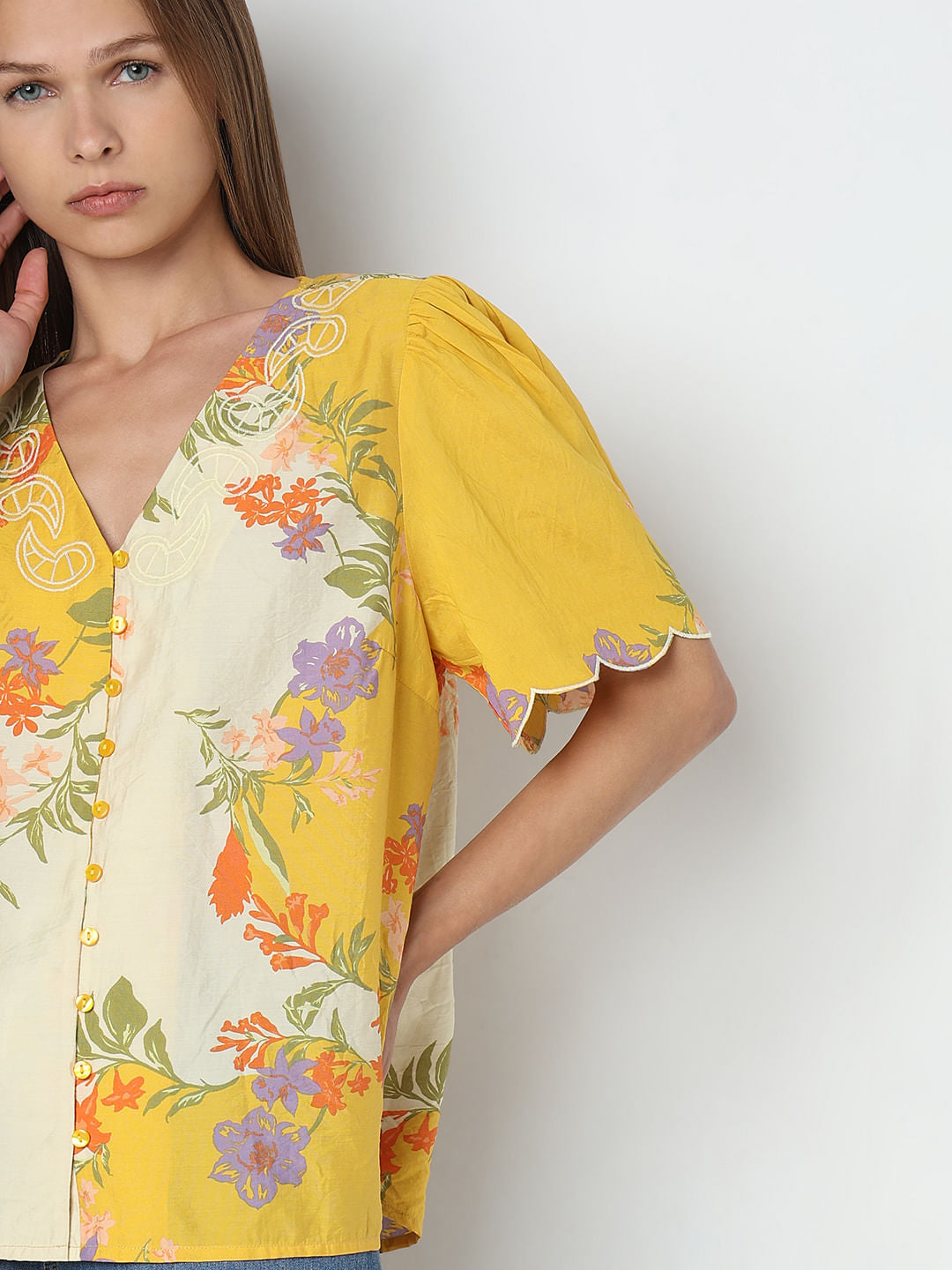 Yellow Floral Print Top