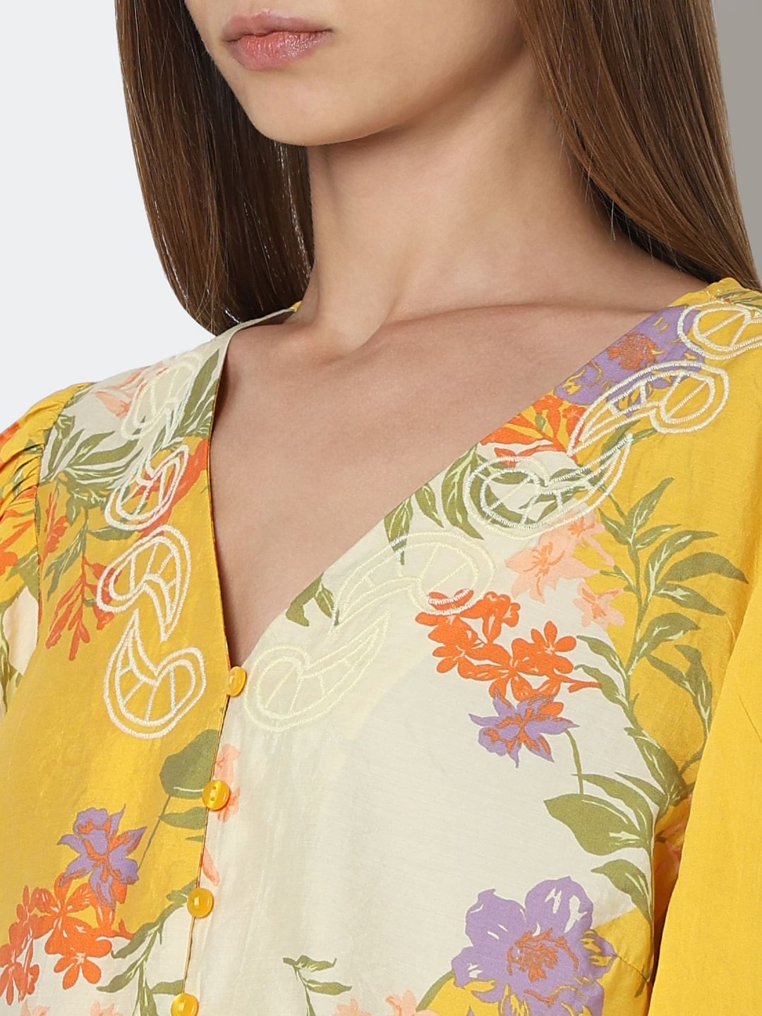 Yellow Floral Print Top
