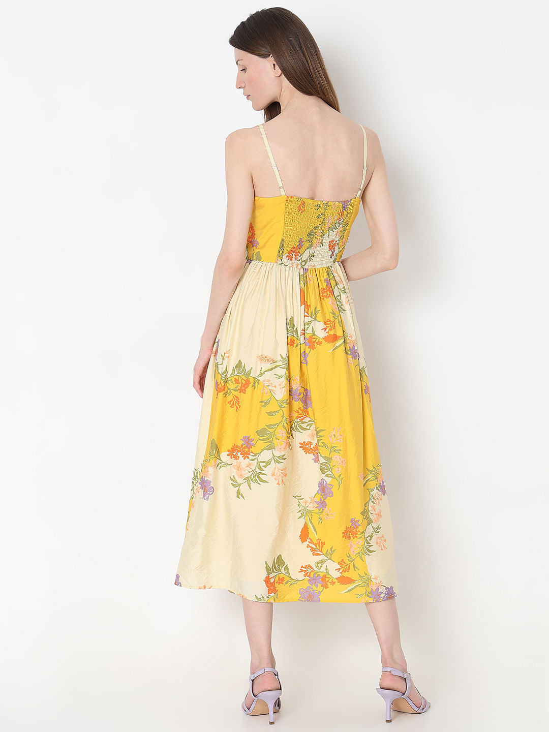 Yellow Floral Midi Dress