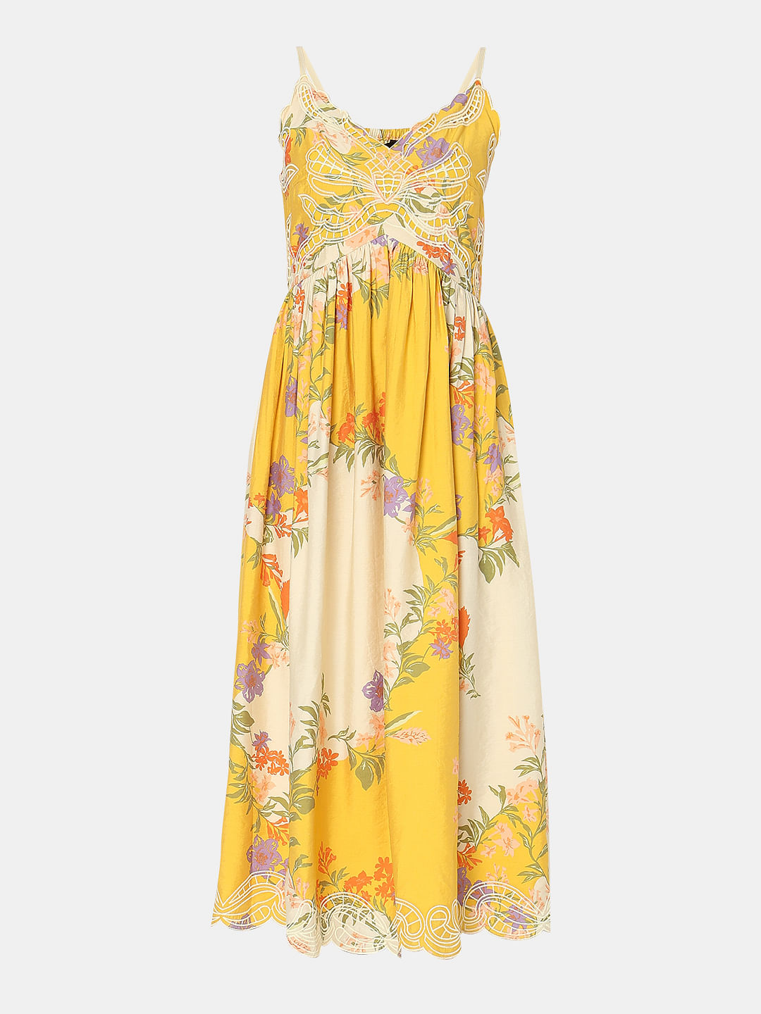 Yellow Floral Midi Dress