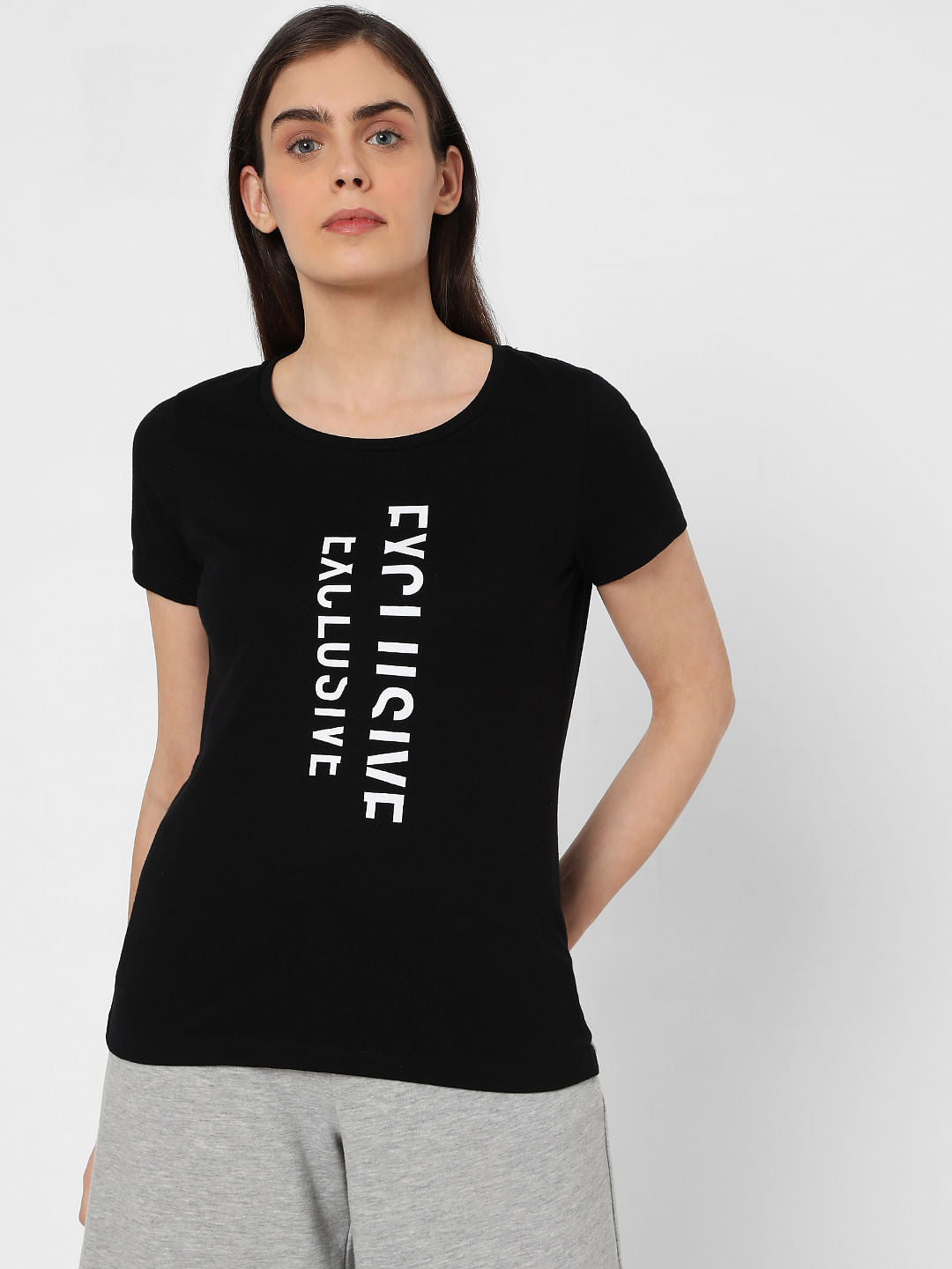 Black Typographic Print T-Shirt