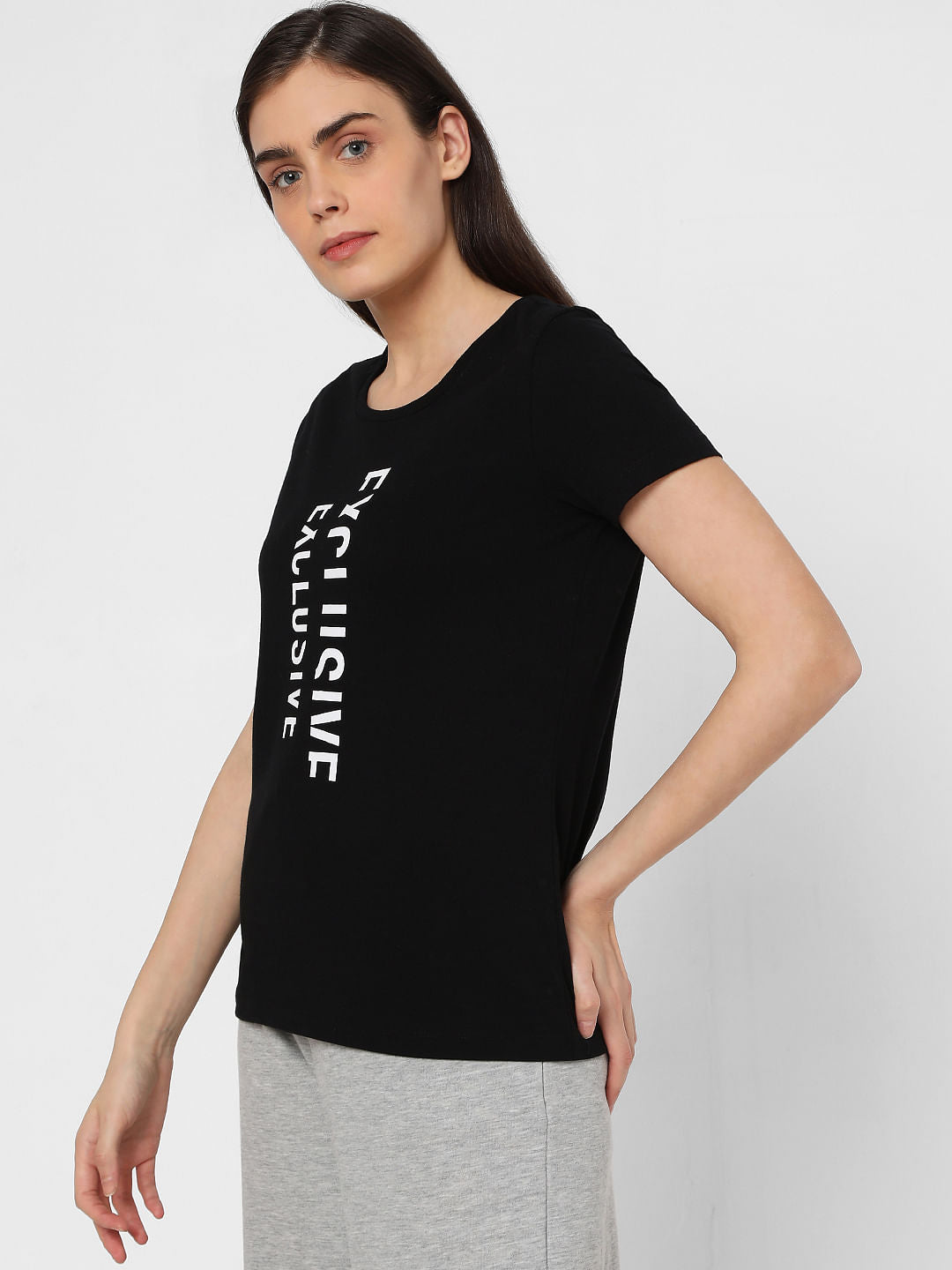 Black Typographic Print T-Shirt