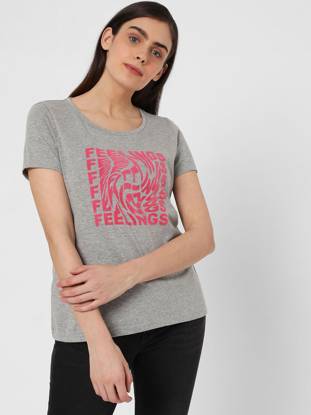 Grey Chest Print T-Shirt