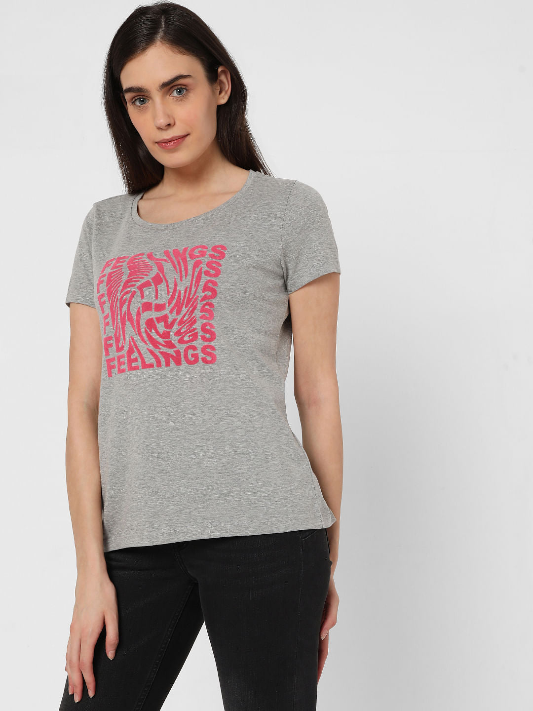 Grey Chest Print T-Shirt