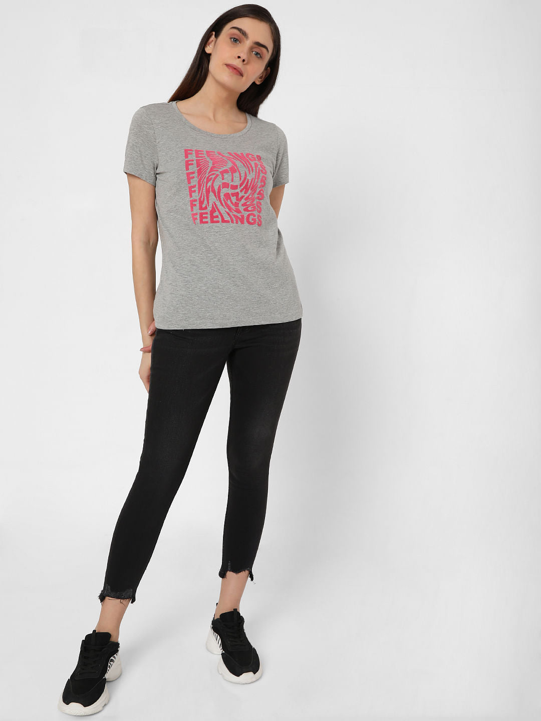 Grey Chest Print T-Shirt