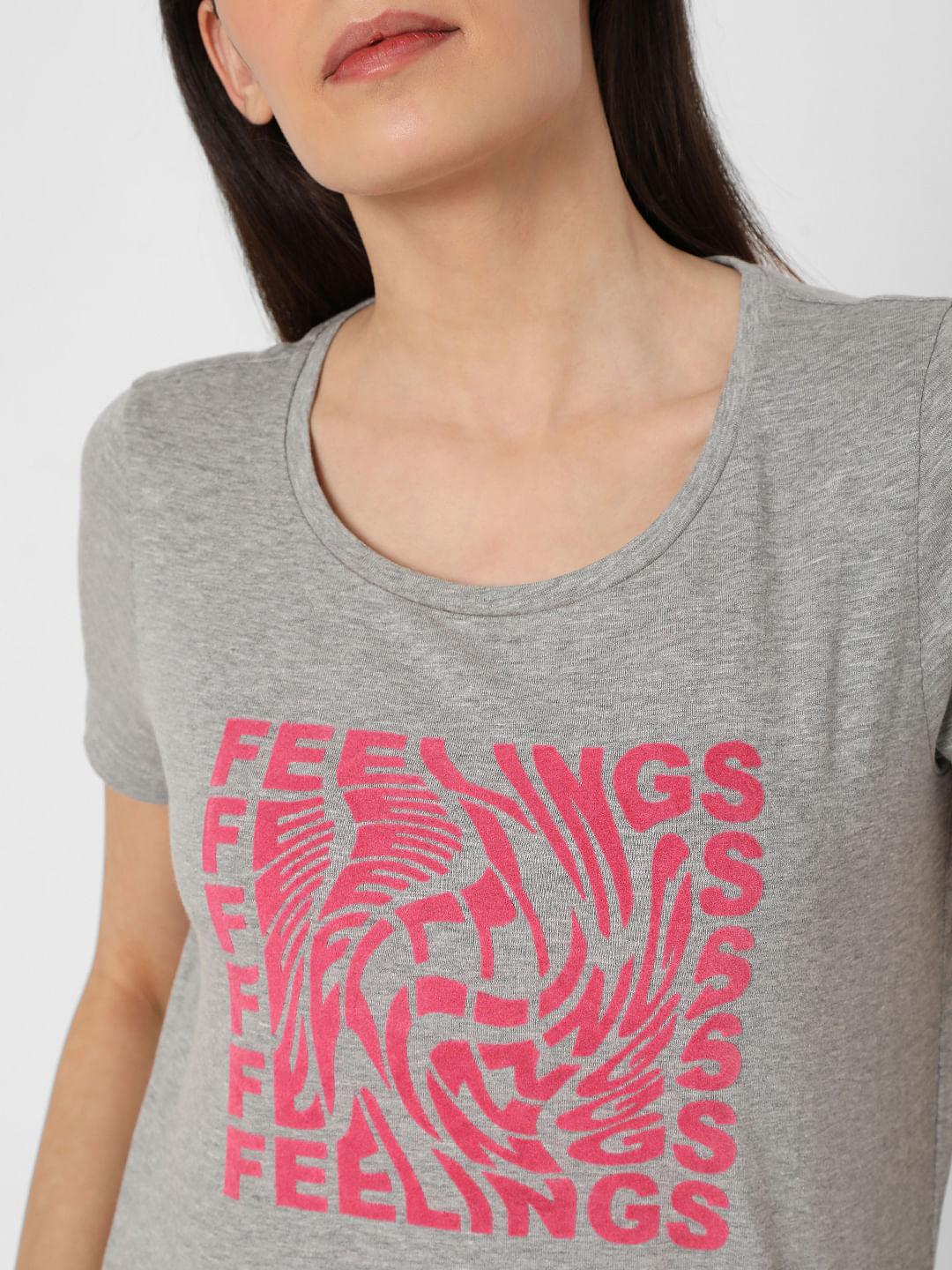 Grey Chest Print T-Shirt