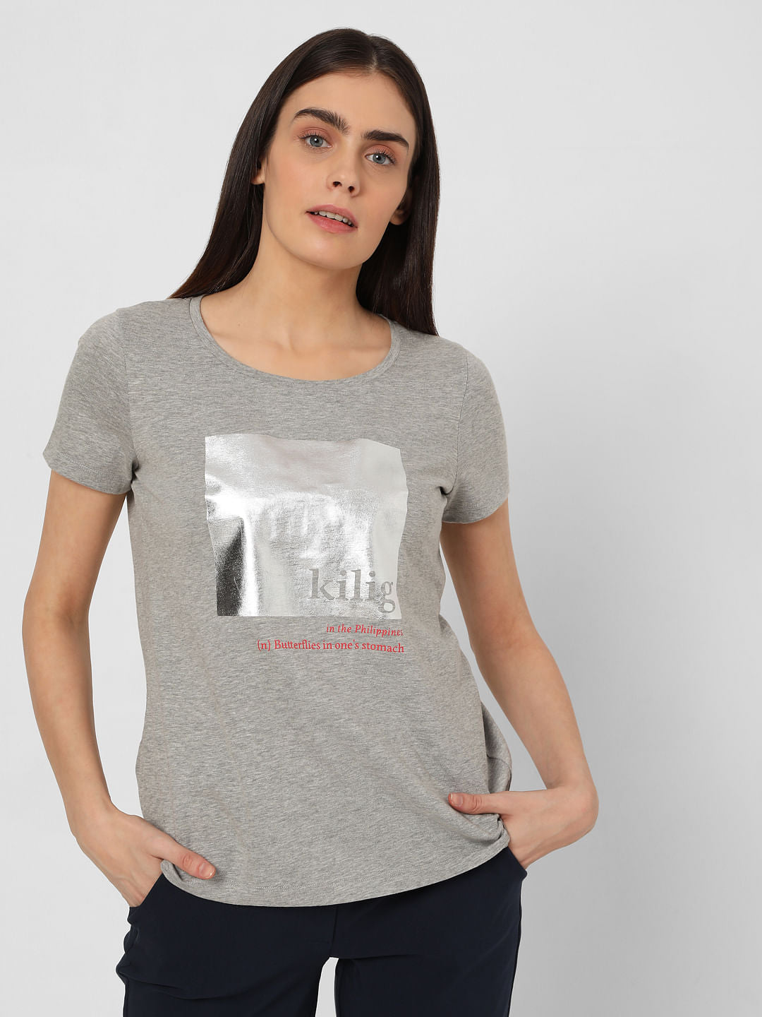 Grey Graphic Print T-Shirt