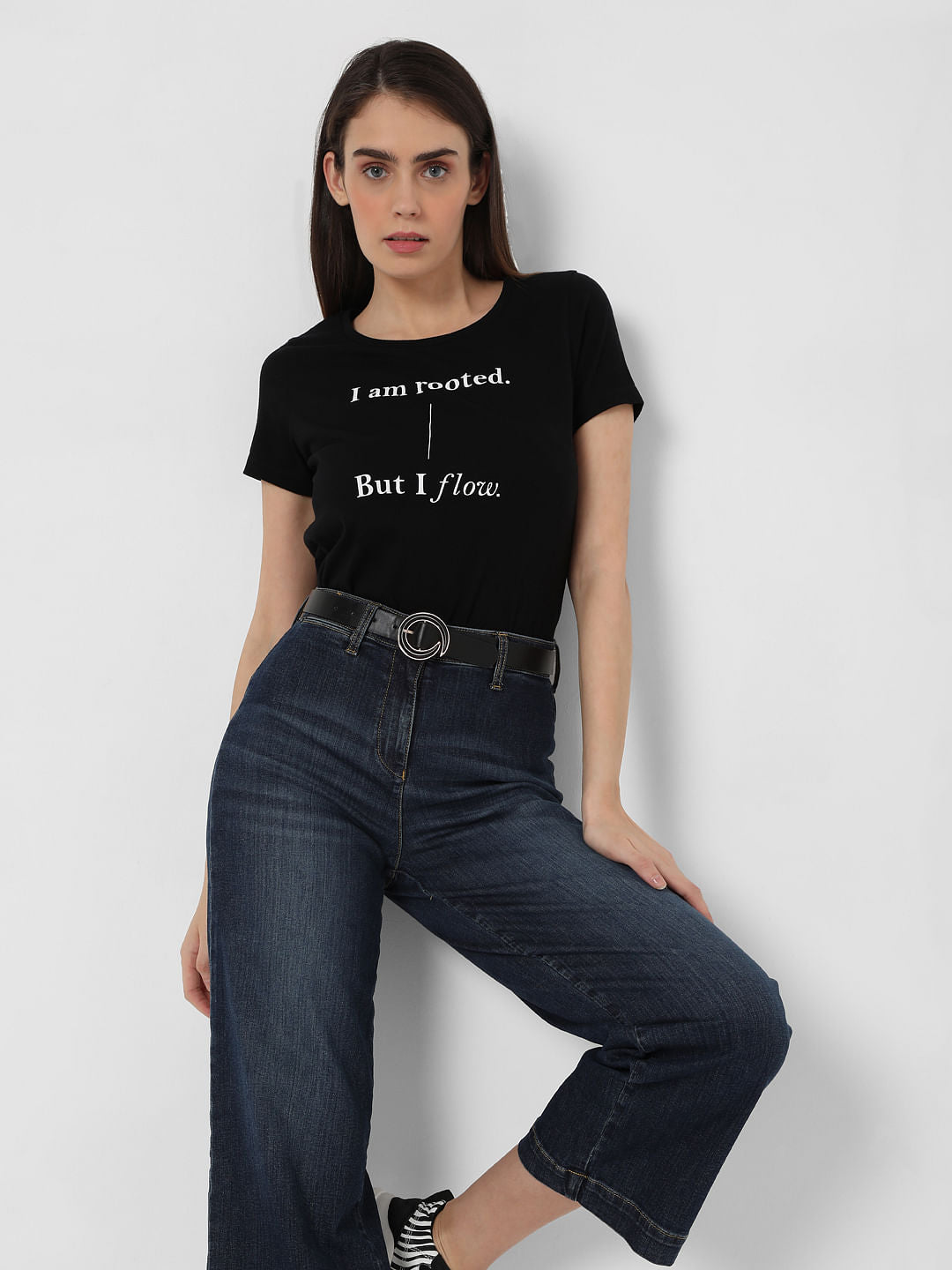 Black Slogan Print T-Shirt