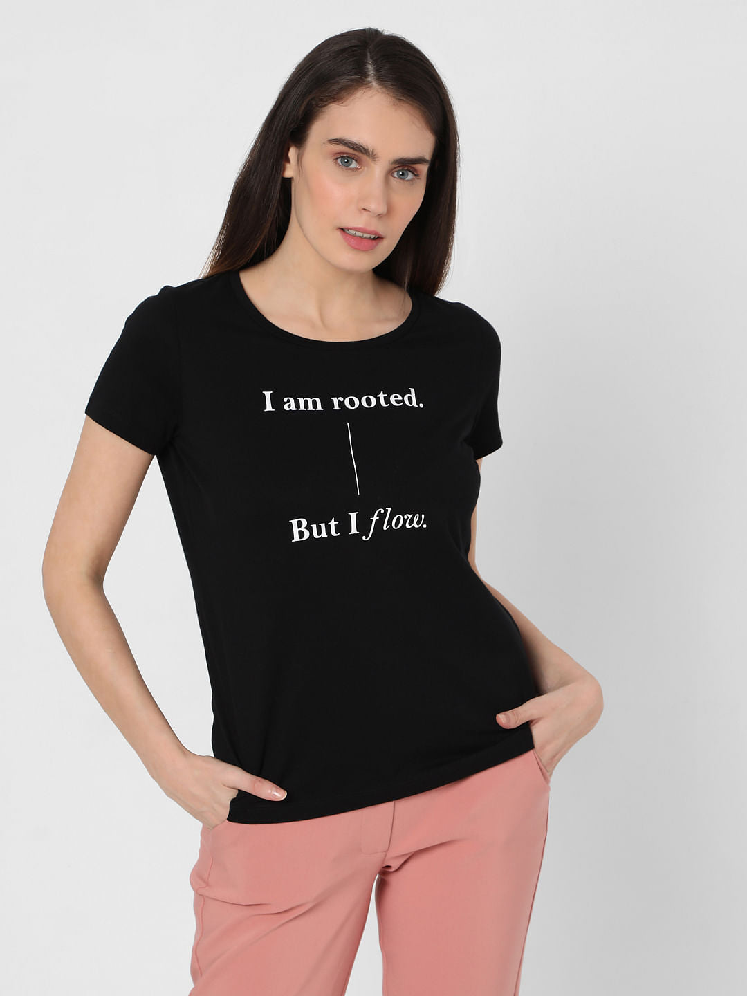 Black Slogan Print T-Shirt