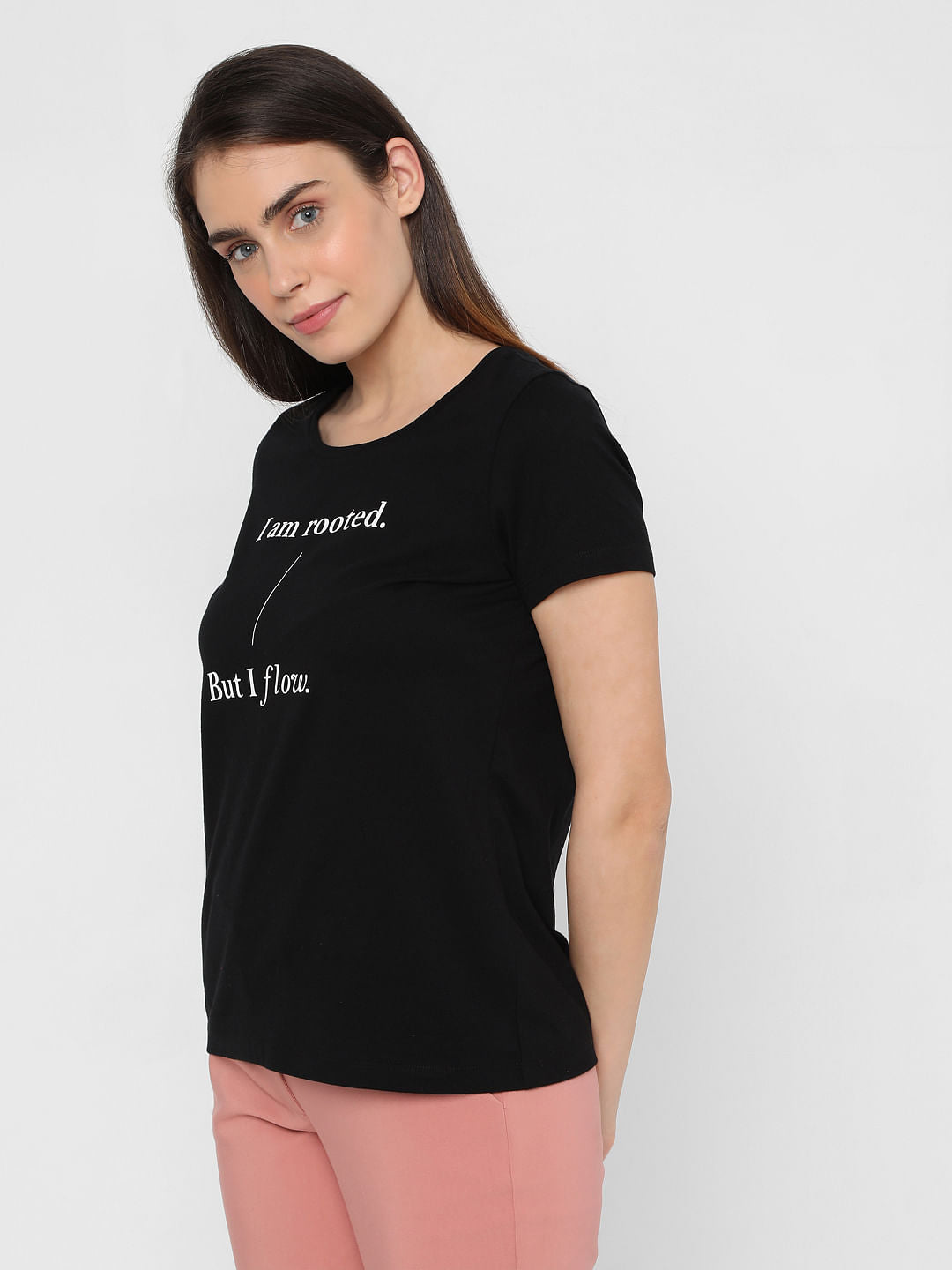 Black Slogan Print T-Shirt