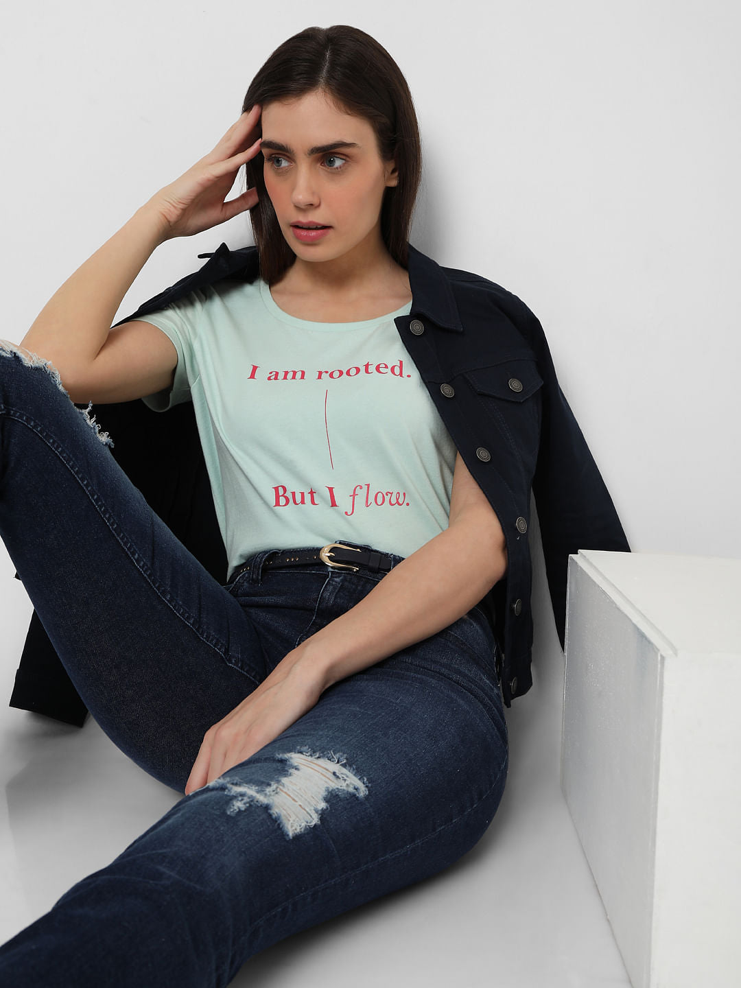 Blue Slogan Print T-Shirt