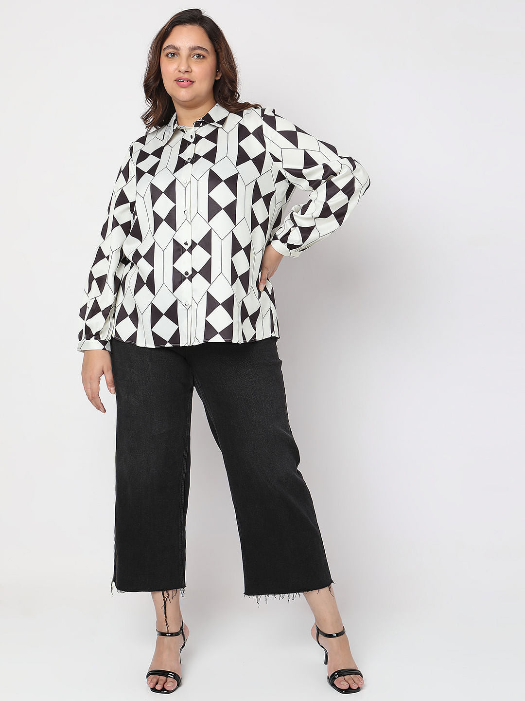 Curve Black & White Printed Shirt