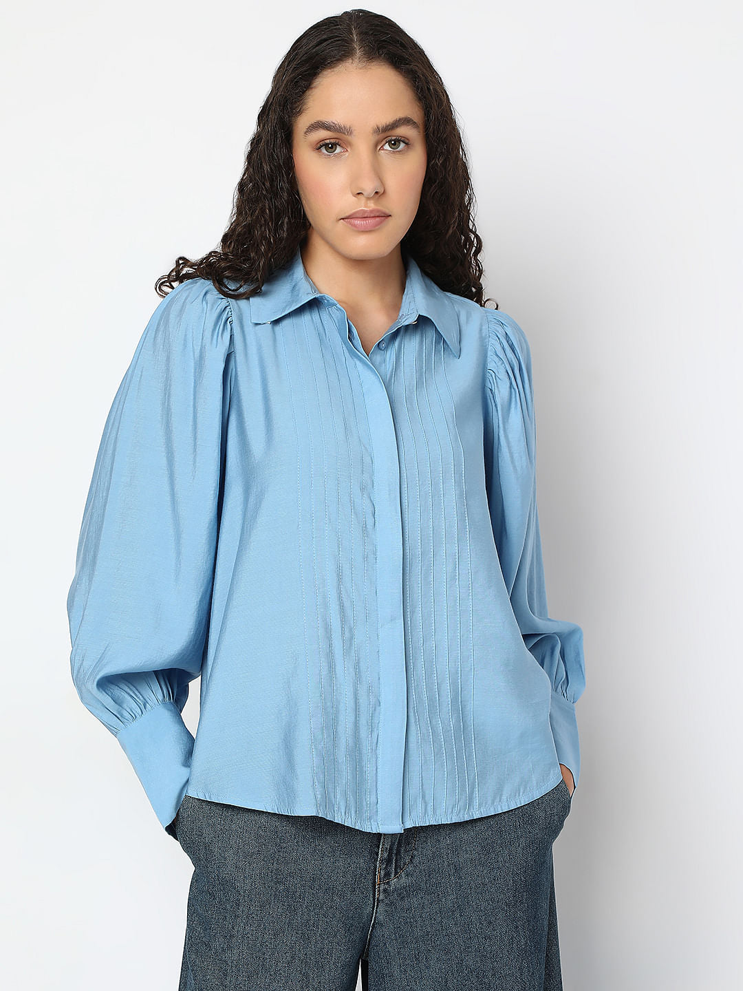 Blue Pintuck Detail Shirt