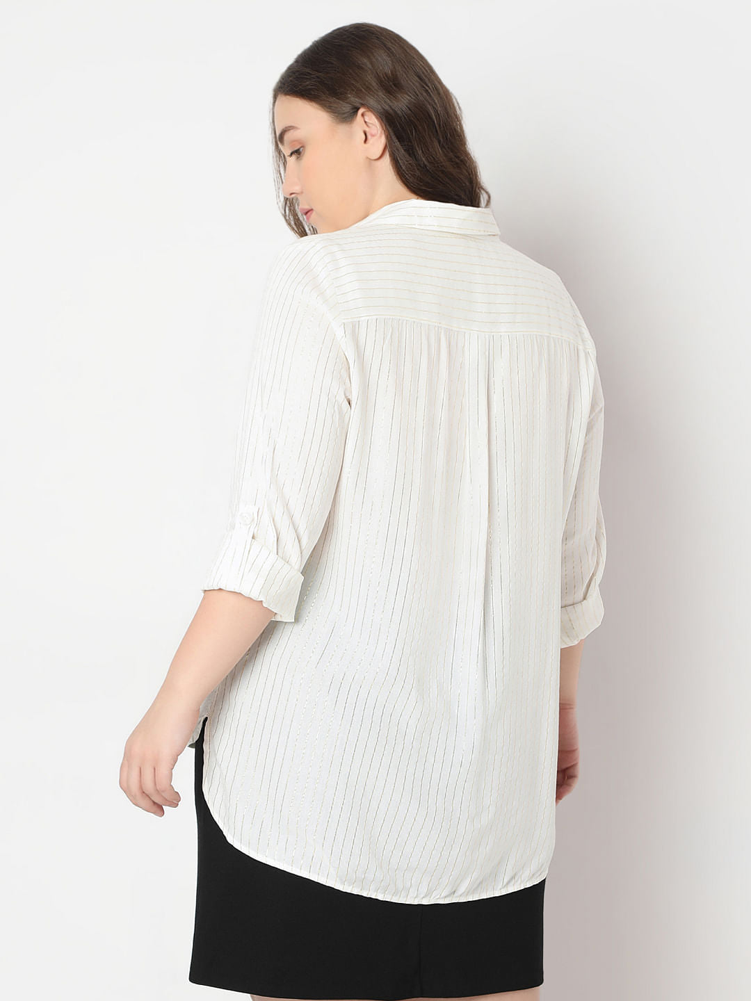 Curve White Glitter Striped Shirt