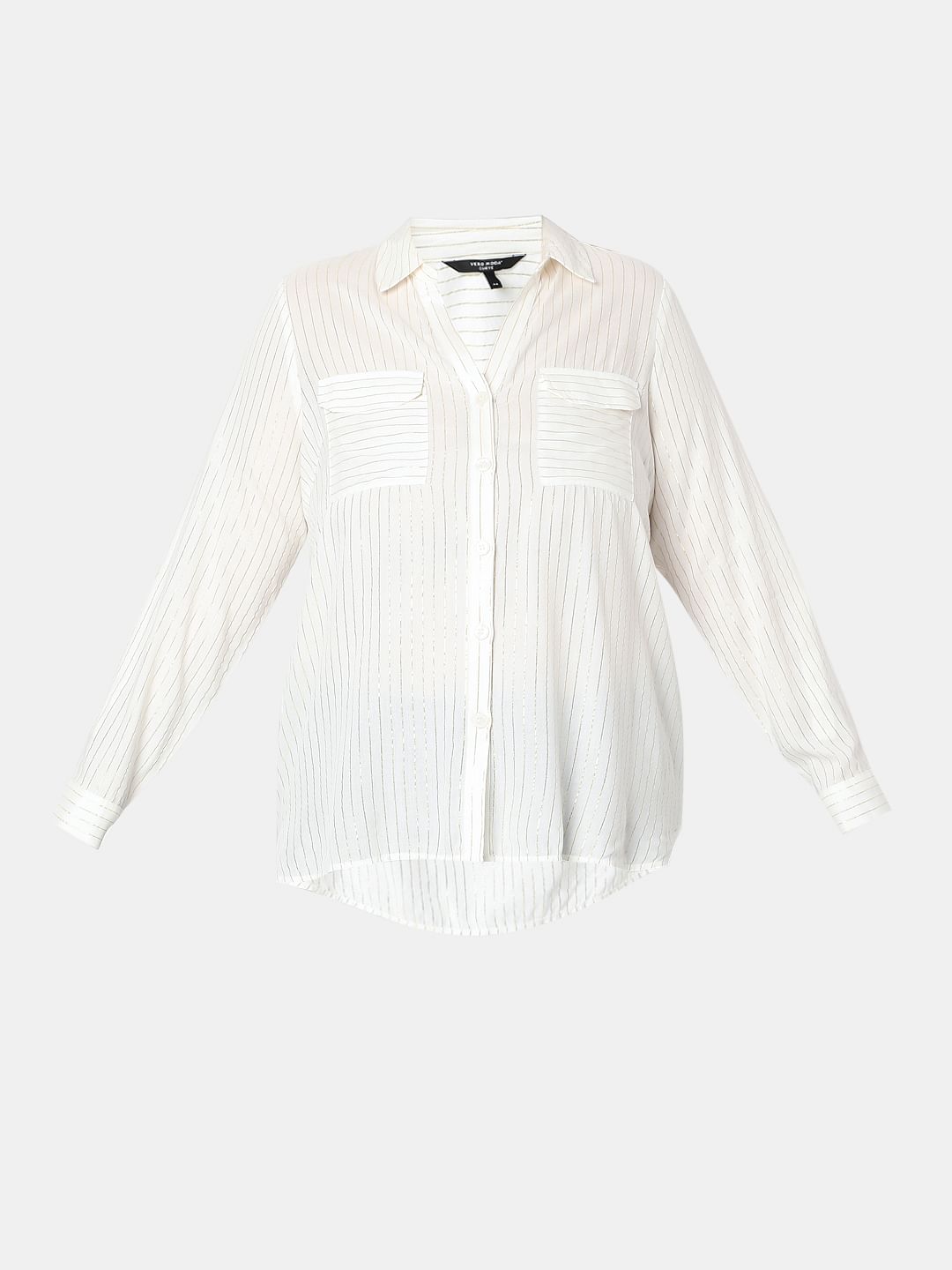 Curve White Glitter Striped Shirt