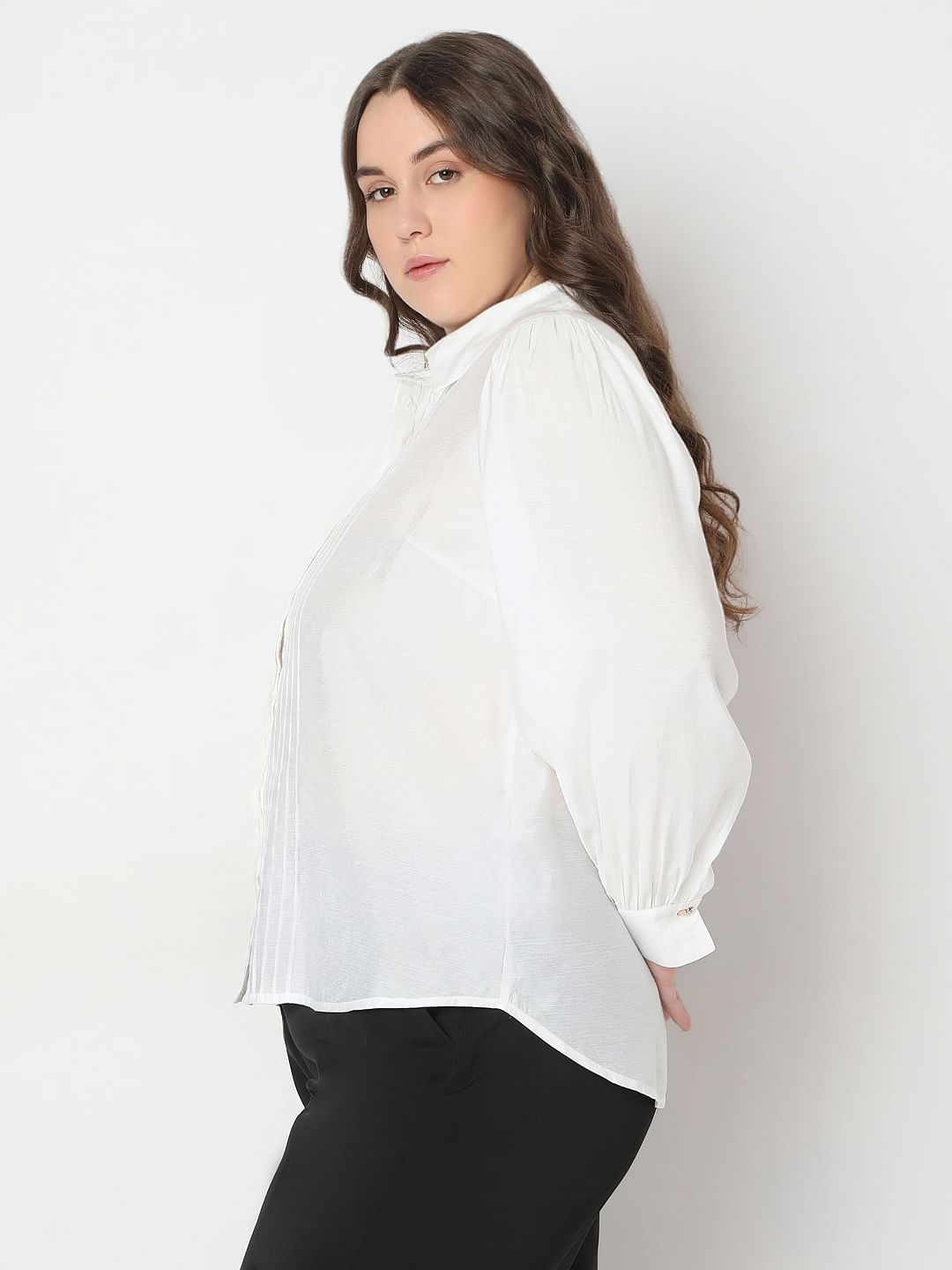Curve White Pintuck Detail Shirt
