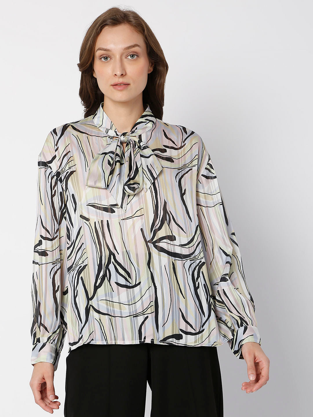 White Abstract Print Top