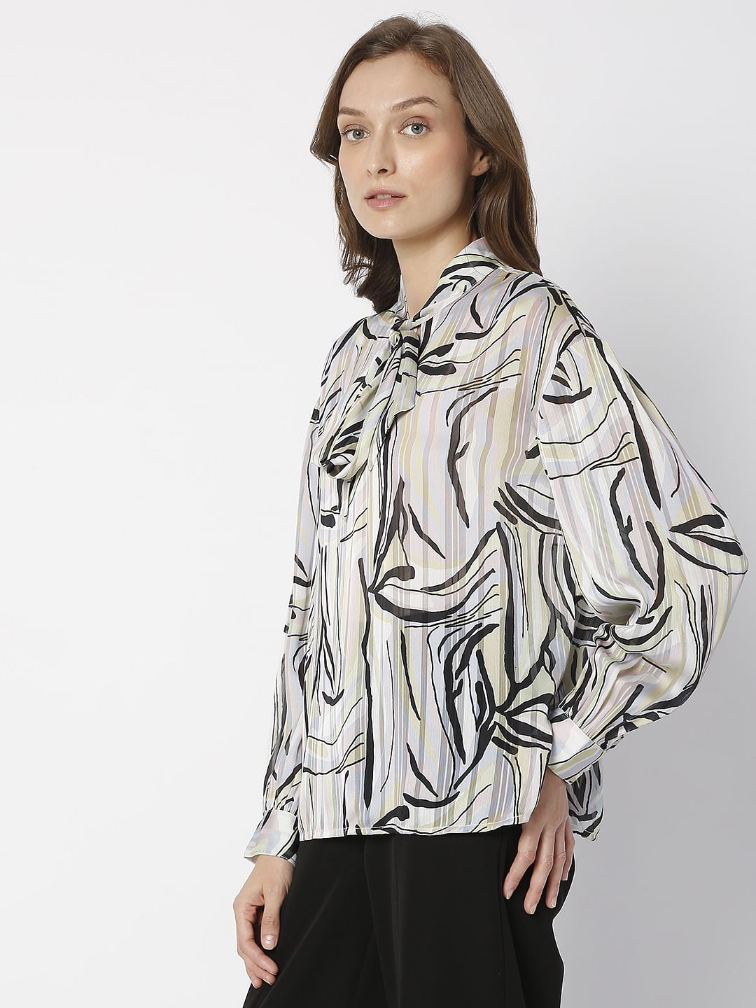 White Abstract Print Top