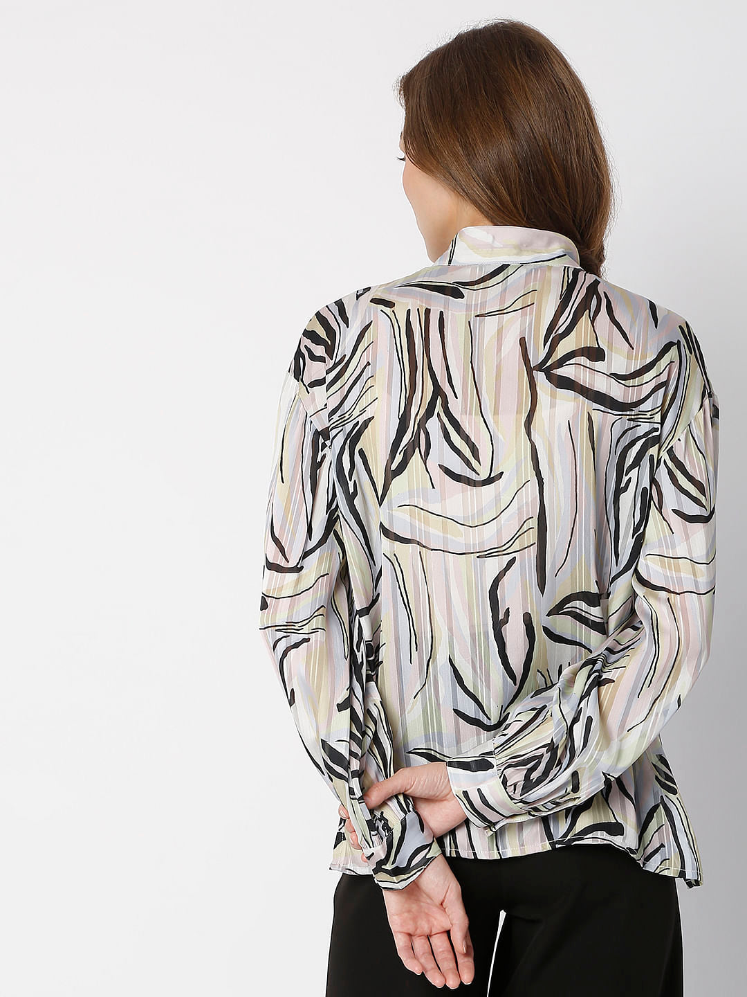 White Abstract Print Top