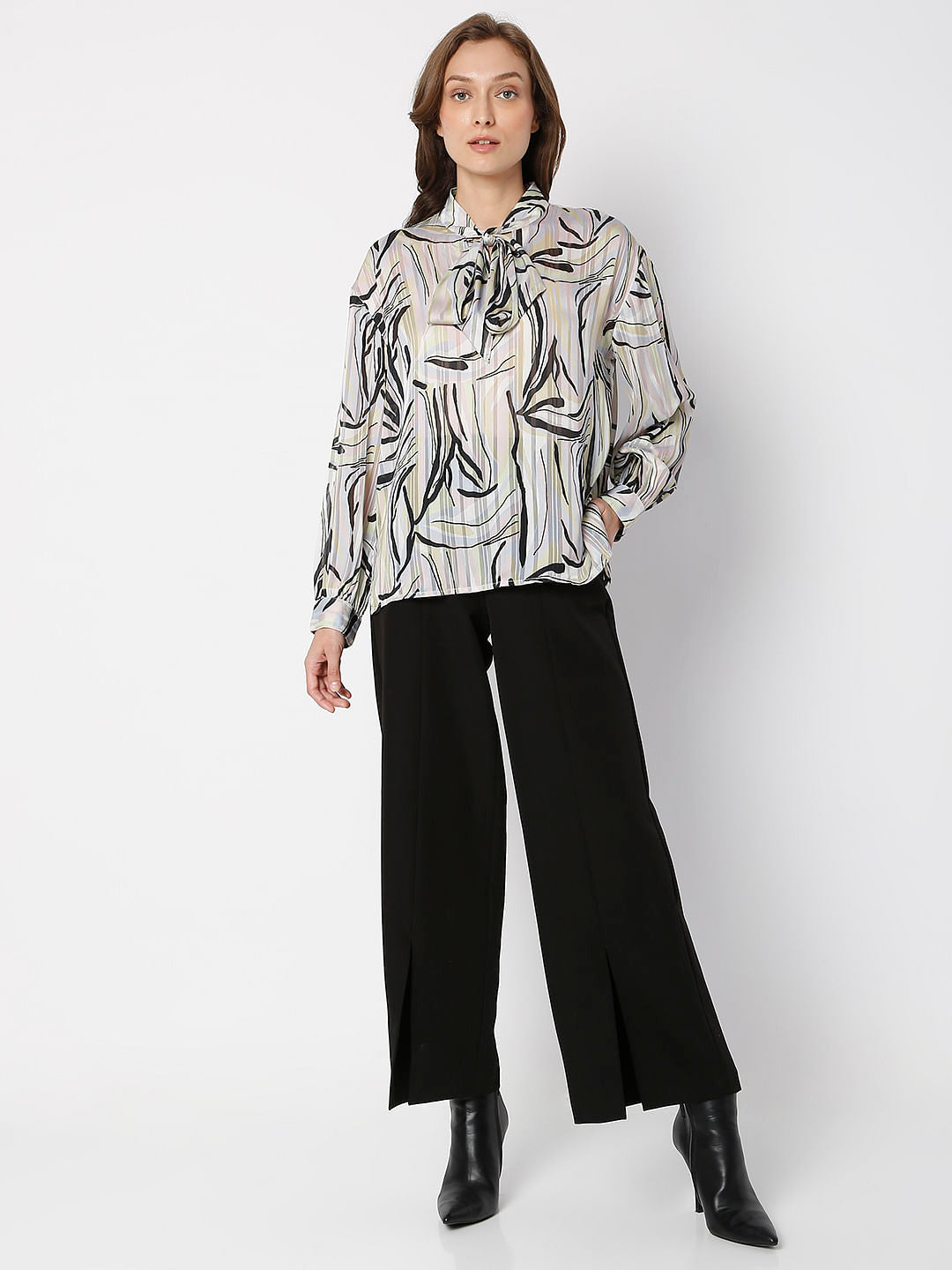 White Abstract Print Top