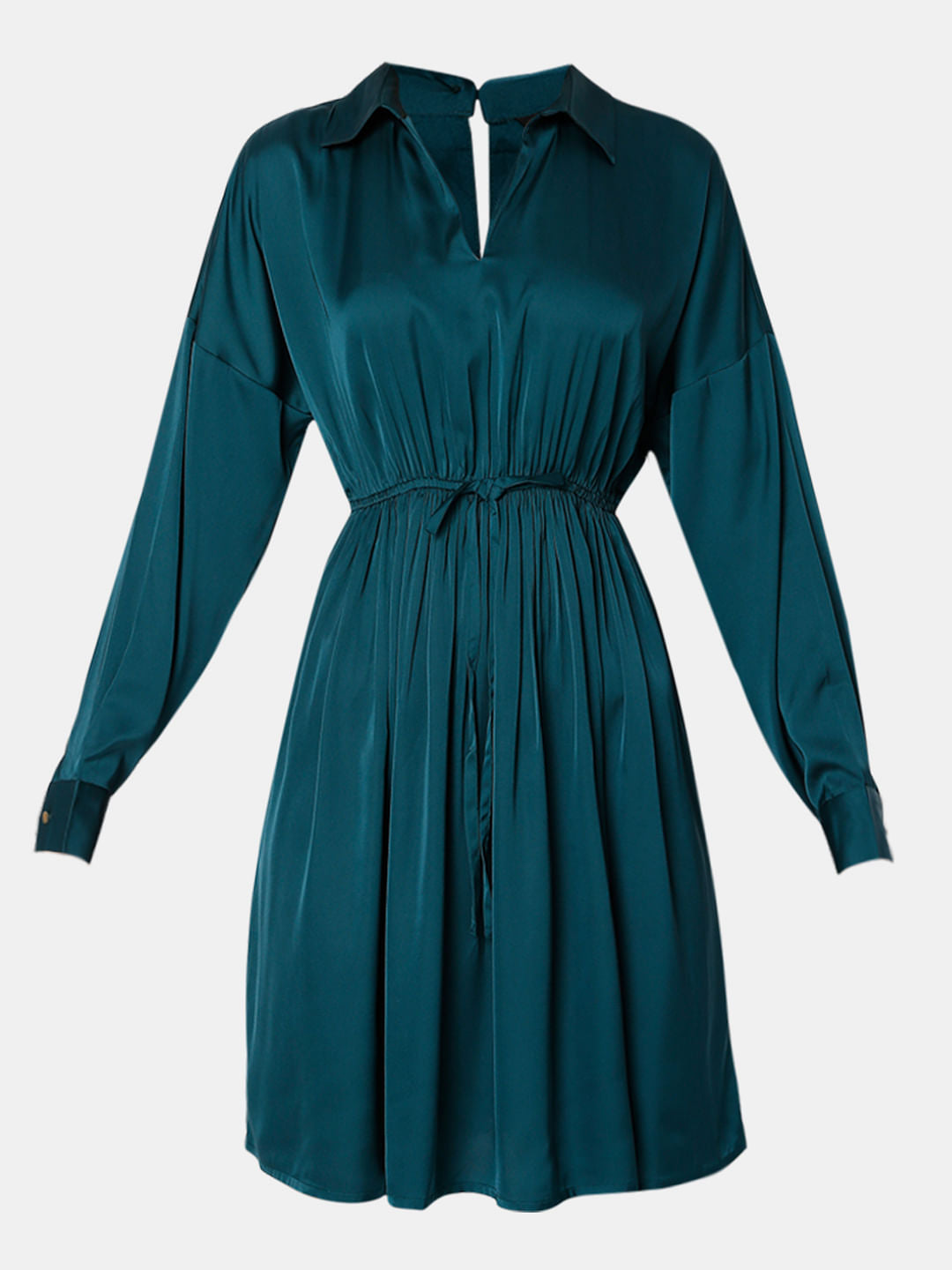 Deep Teal Satin Fit & Flare Dress