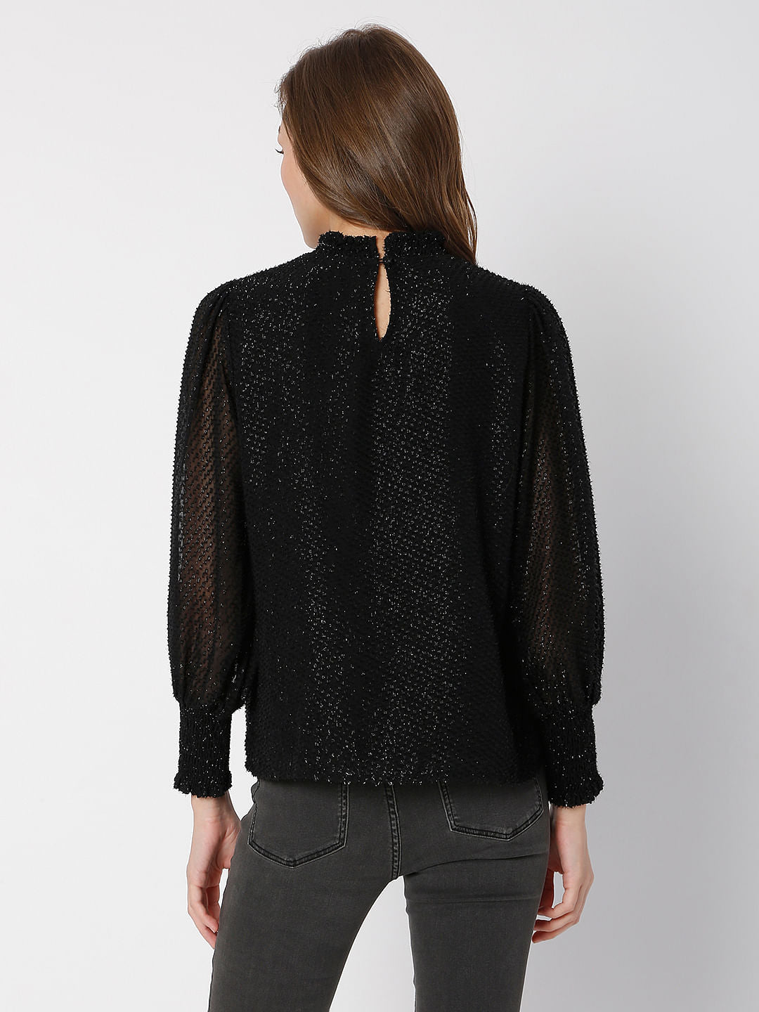 Black Shimmer High-Neck Top