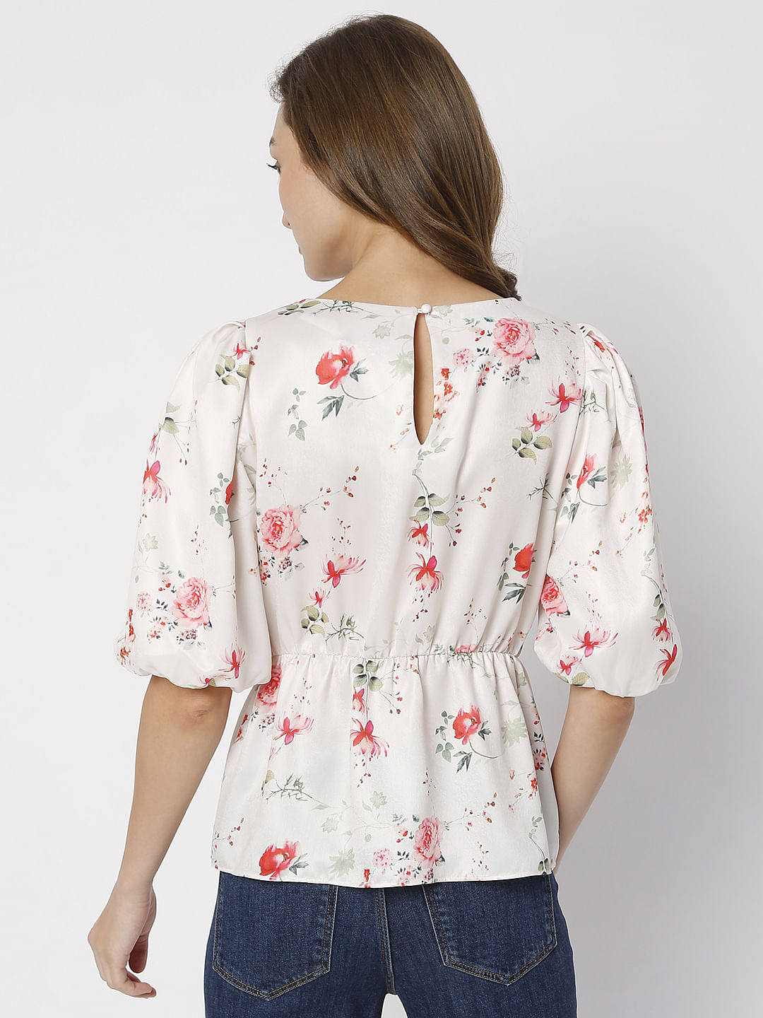 White Floral Print Top