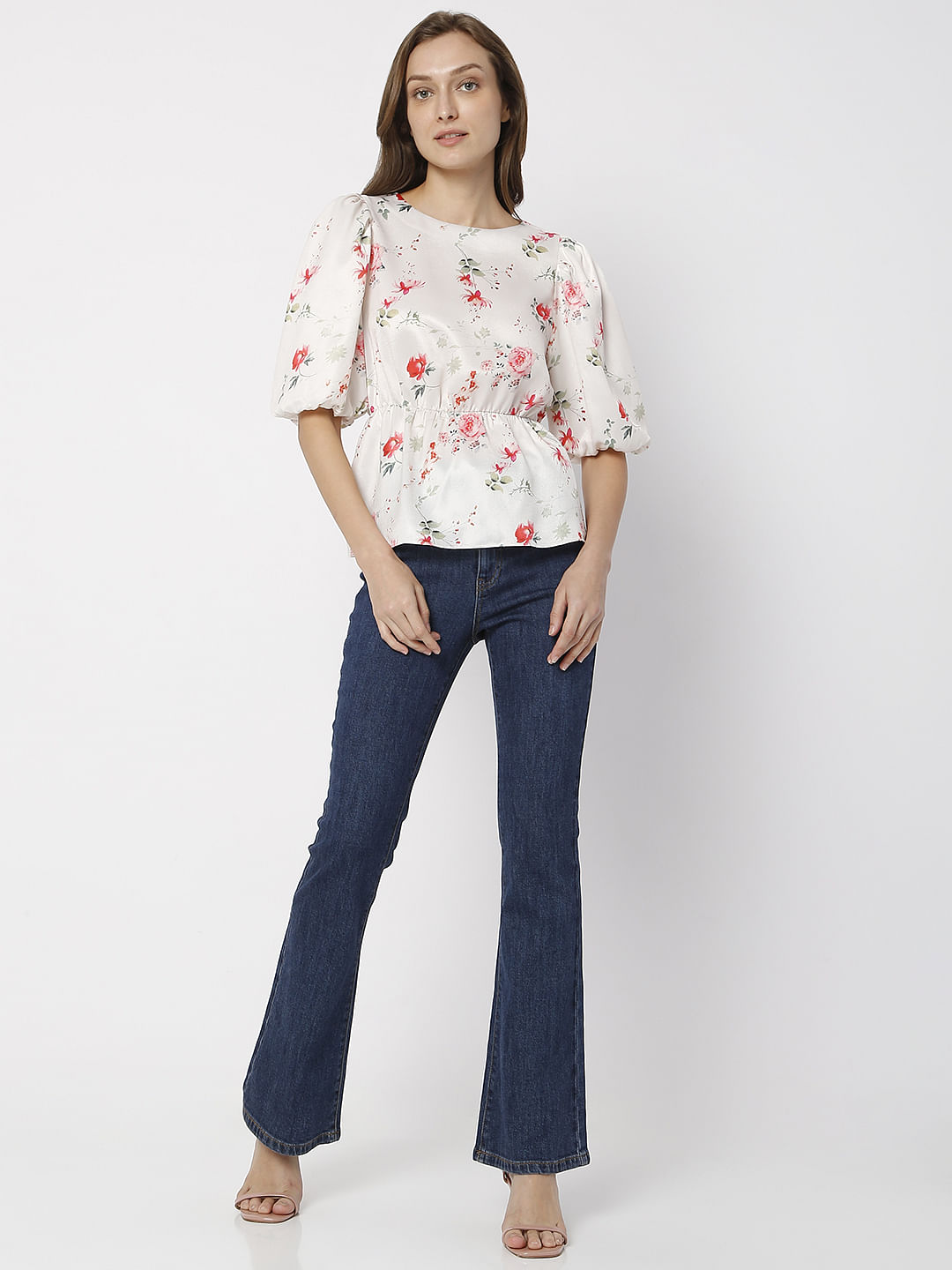 White Floral Print Top