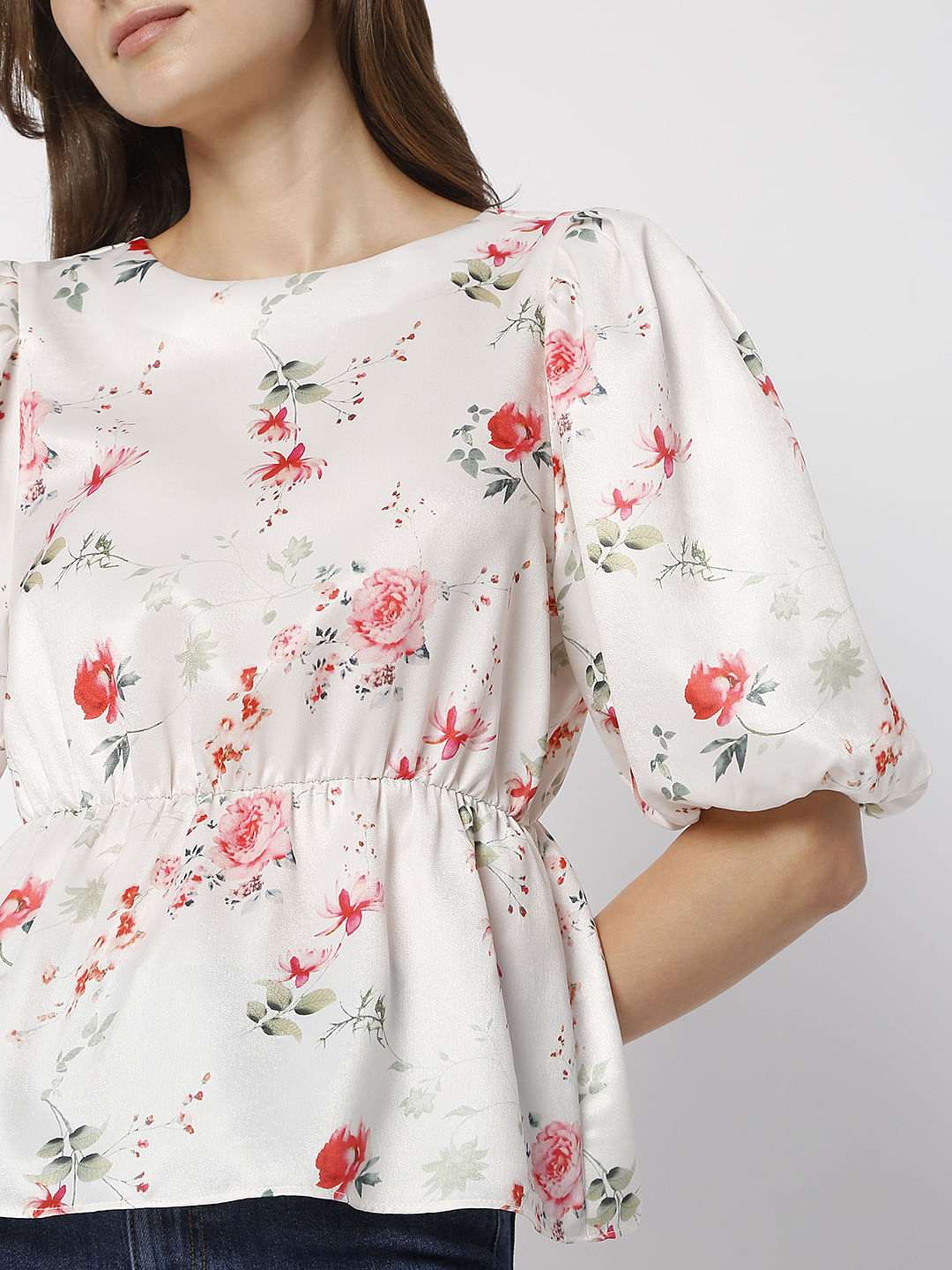 White Floral Print Top