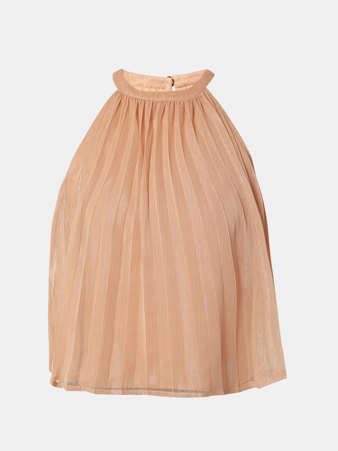 Beige Halter Neck Shimmer Top