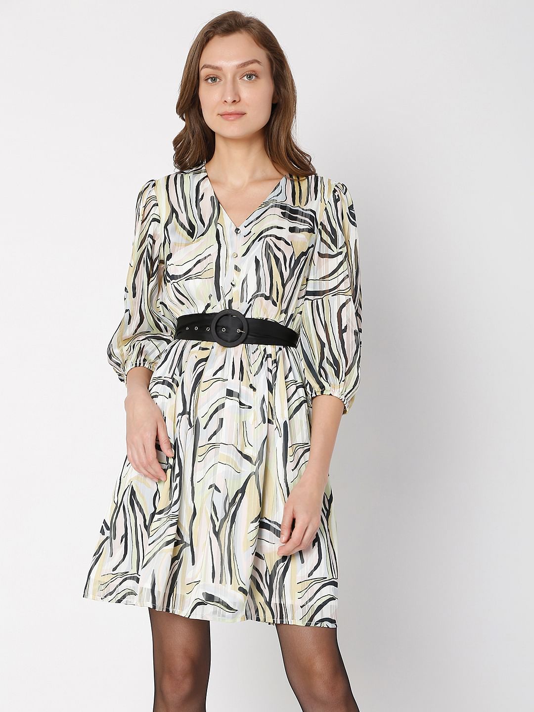 White Abstract Print Shift Dress