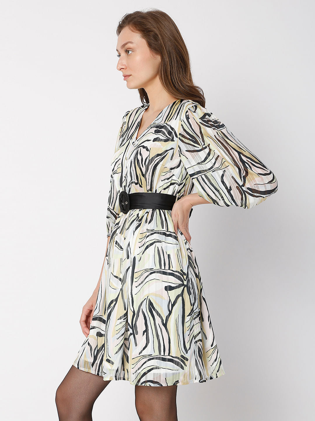 White Abstract Print Shift Dress