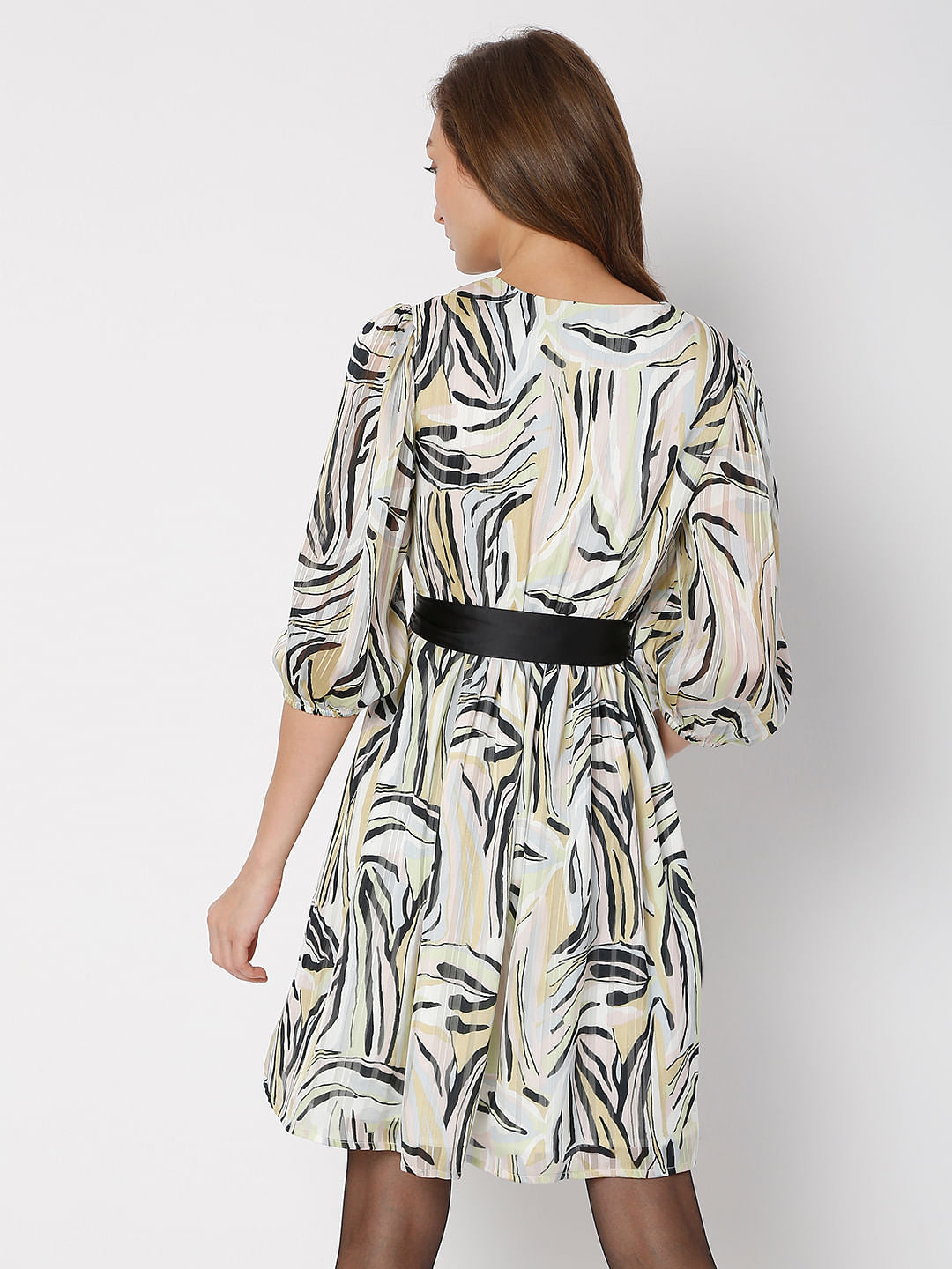 White Abstract Print Shift Dress