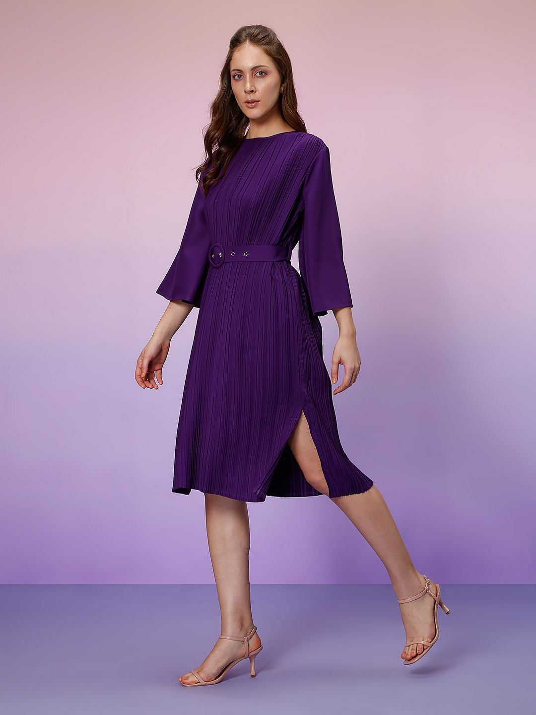 Marquee Purple Plisse Midi Dress